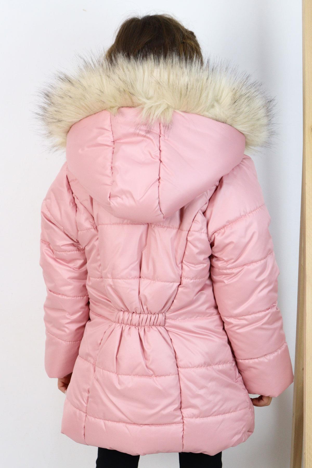 Miss Pallone Kız Çocuk Mont Şapkası Kürklü Cep Kısmı Fermuarlı Pembe (7-10 Yaş)