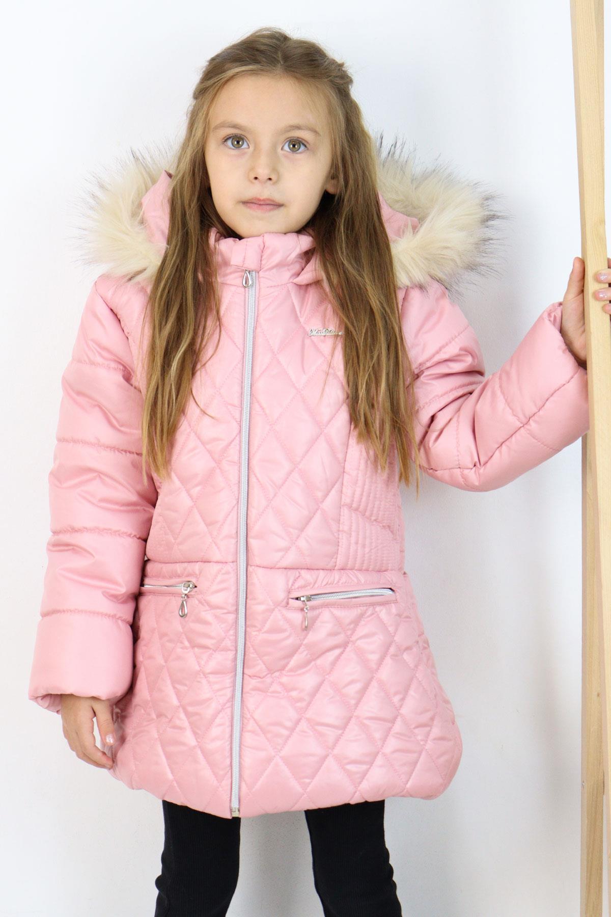 Miss Pallone Kız Çocuk Mont Şapkası Kürklü Cep Kısmı Fermuarlı Pembe (7-10 Yaş)