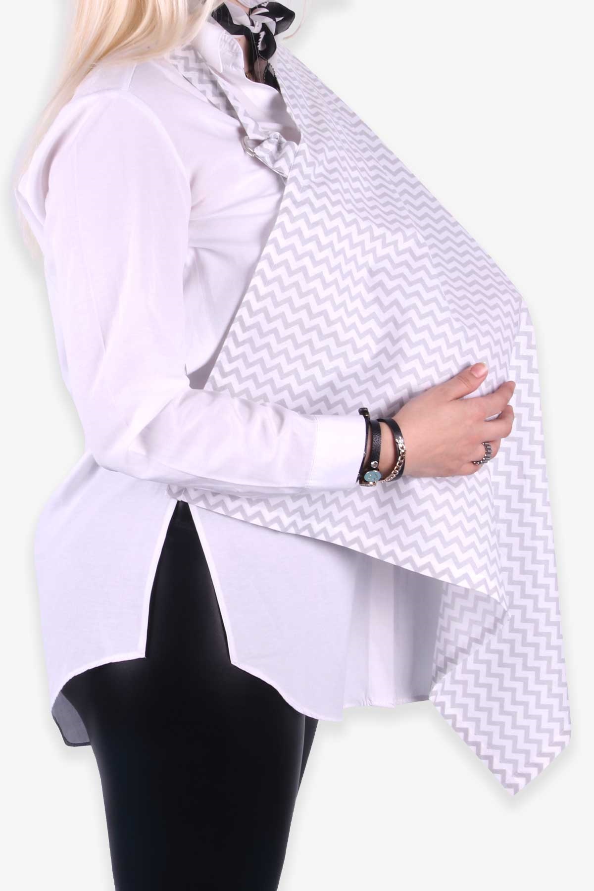 MOMİSHOP Emzirme Önlüğü Zikzak Desenli Gri
