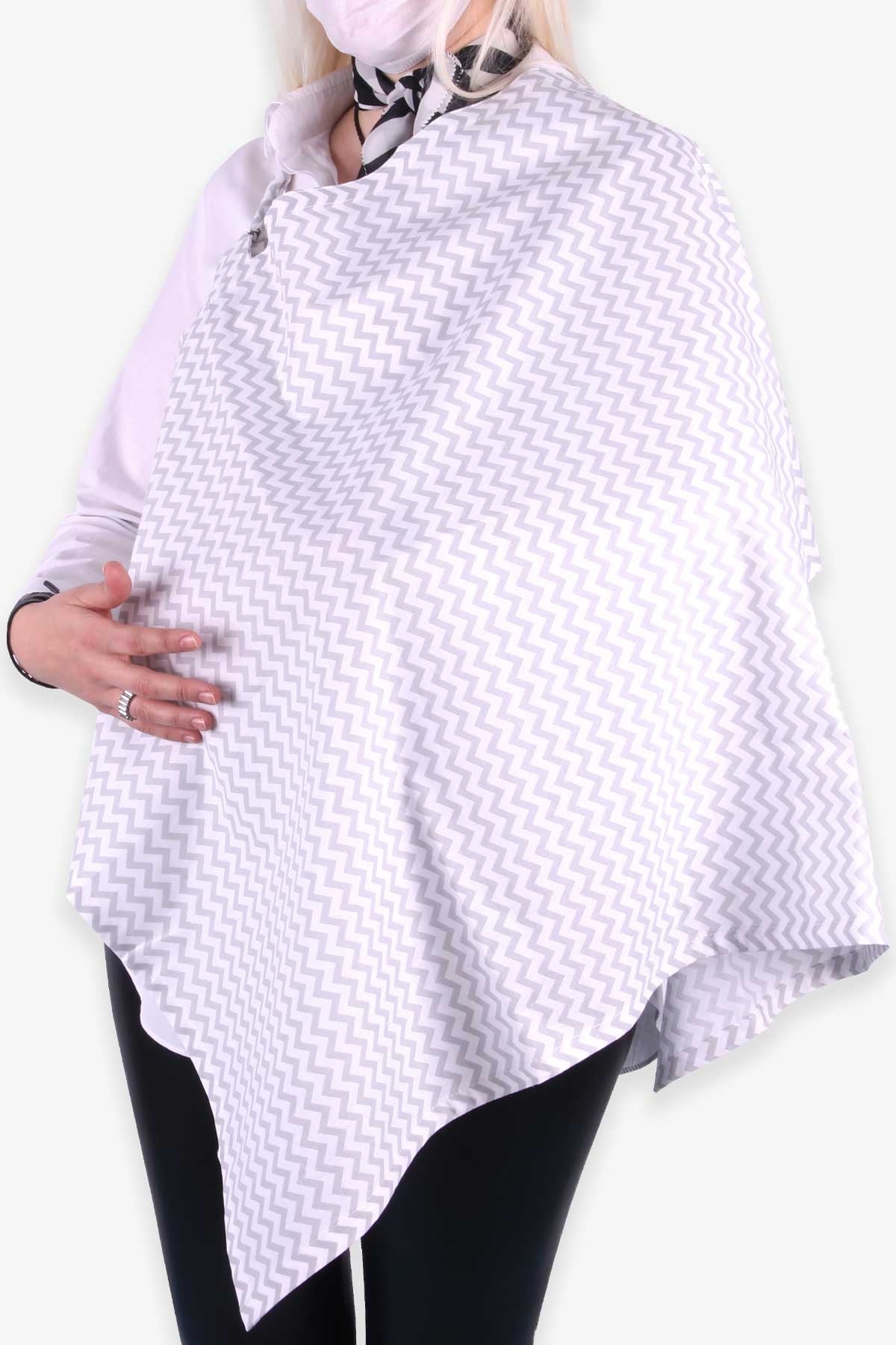 MOMİSHOP Emzirme Önlüğü Zikzak Desenli Gri