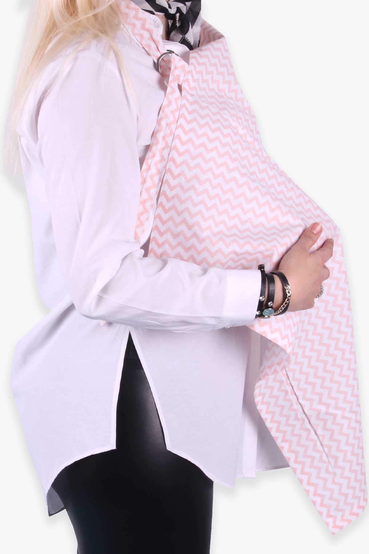 MOMİSHOP Emzirme Önlüğü Zikzak Desenli Pudra