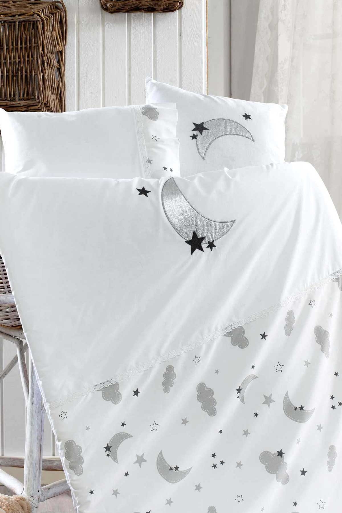 MOMİSHOP Momishop Moon Nevresim Takımı Yıldızlı Beyaz (100 x 145 cm)