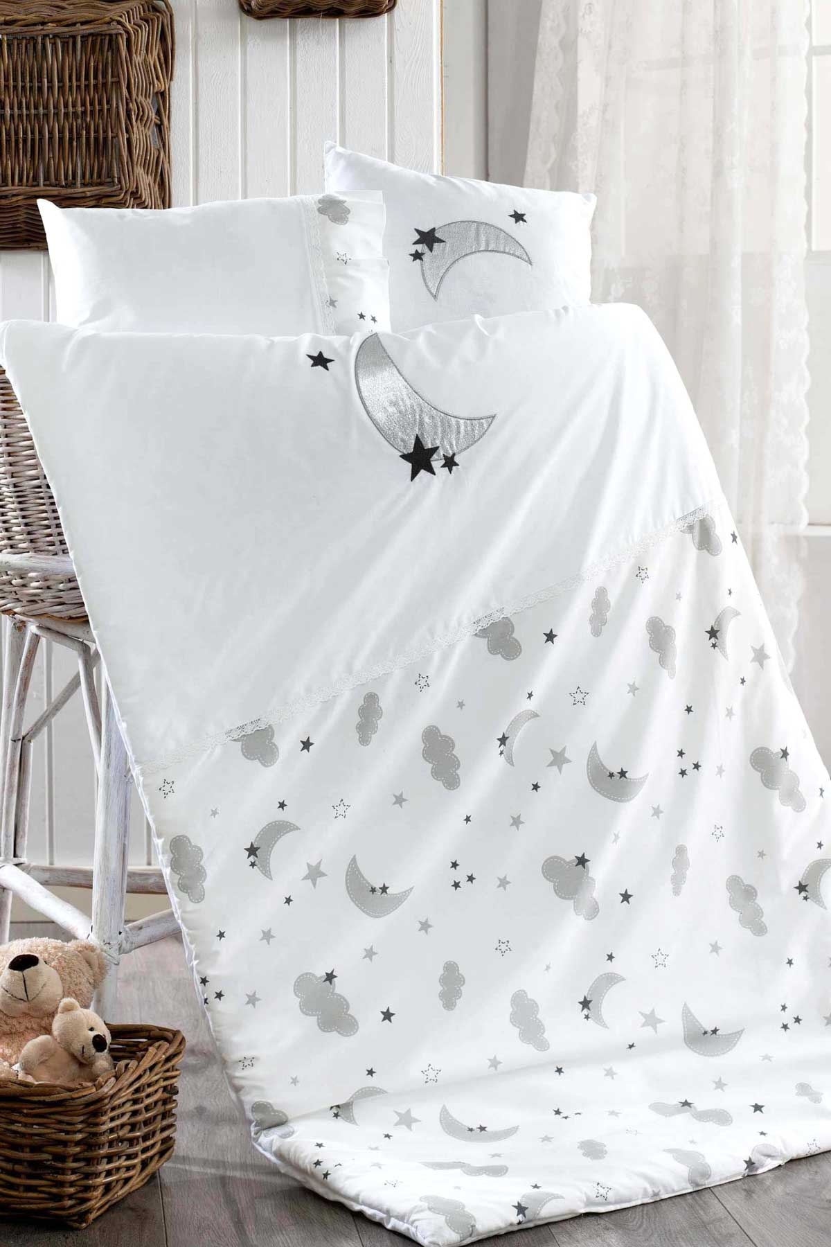 MOMİSHOP Momishop Moon Nevresim Takımı Yıldızlı Beyaz (100 x 145 cm)