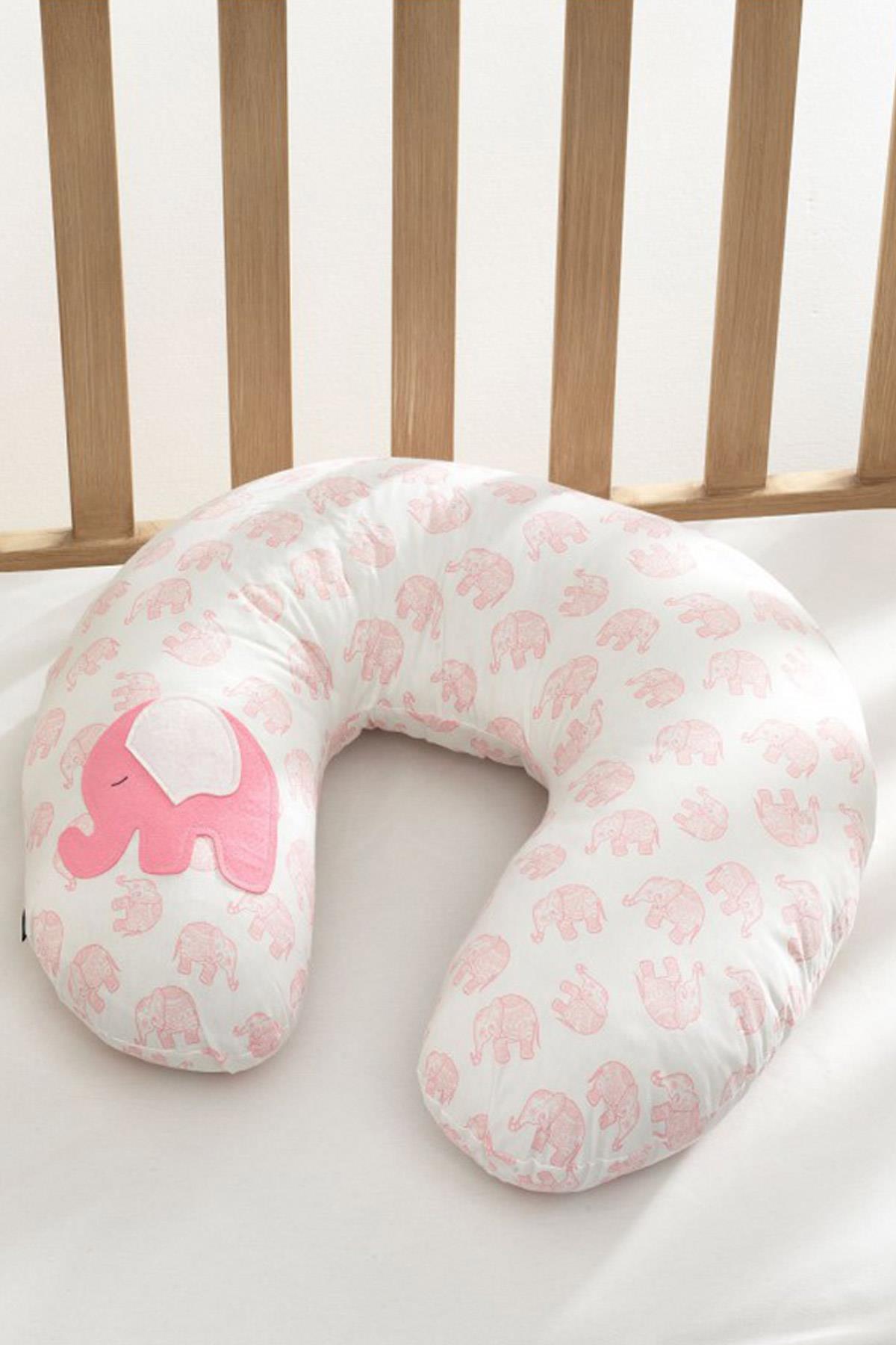 MOMSHOP Bebek Emzirme Ve Destek Minderi Fil Desenli Beyaz