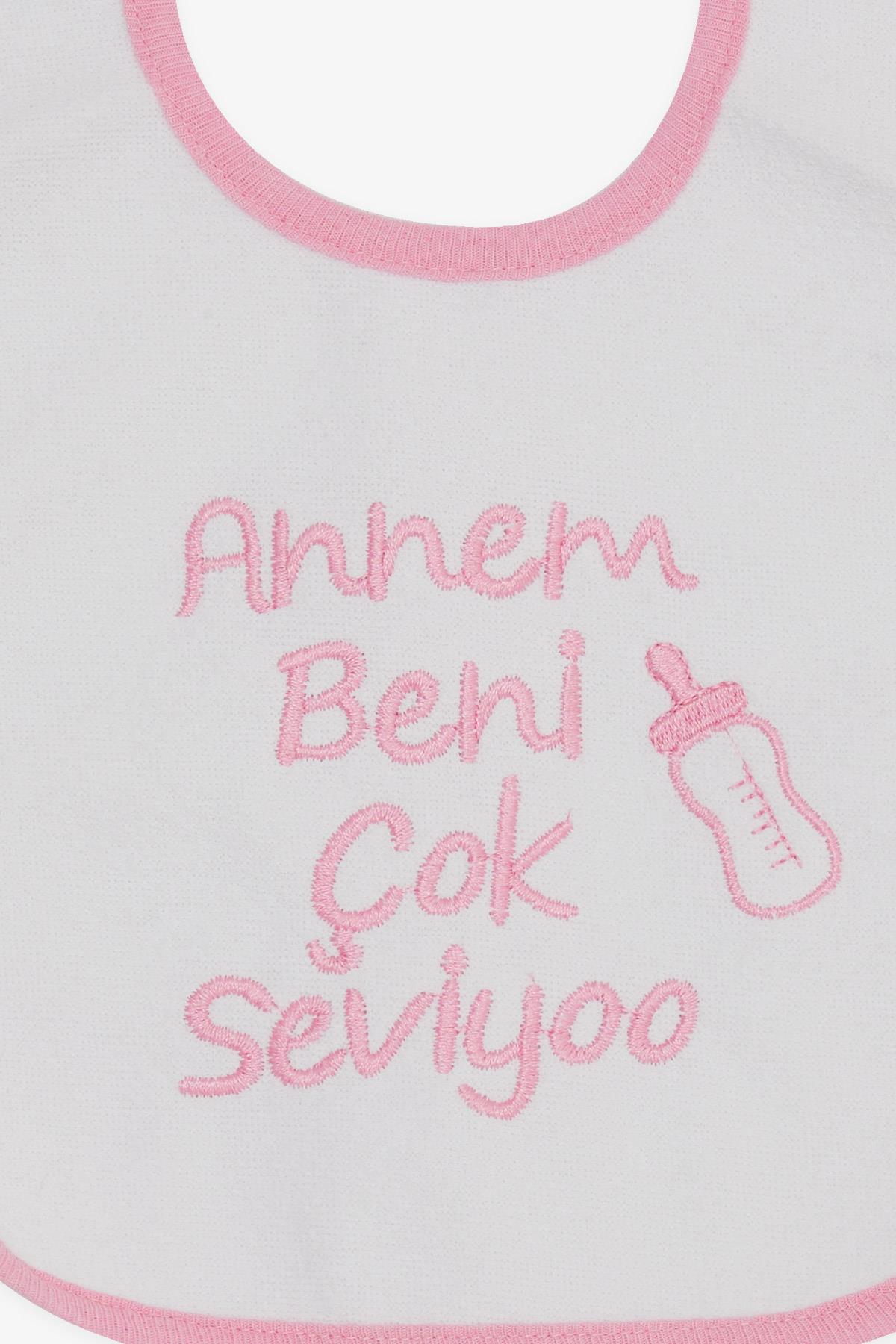 MY BELLA Bebek Mama Önlüğü Nakışlı Yazı Baskılı Beyaz