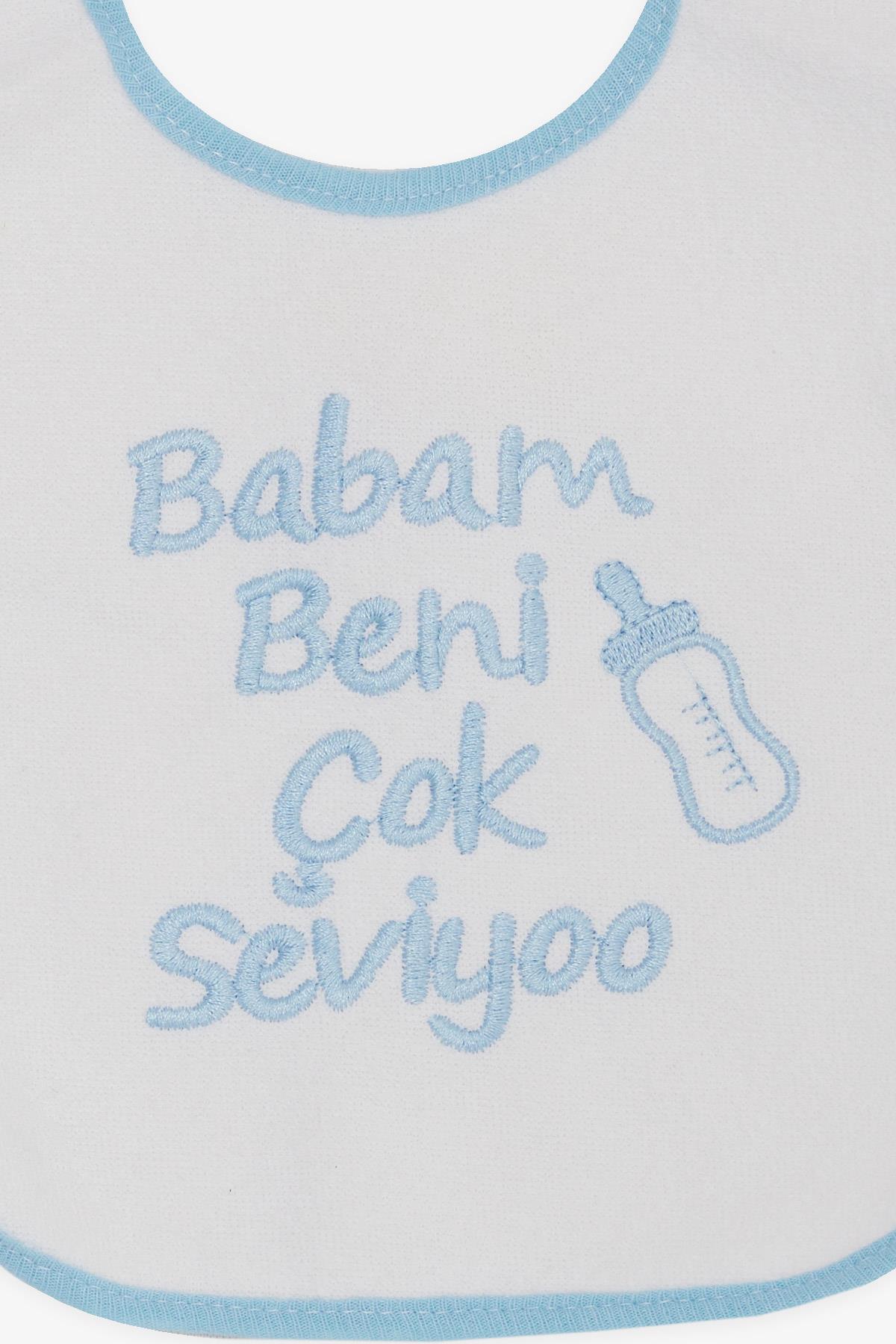 MY BELLA Bebek Mama Önlüğü Nakışlı Yazı Baskılı Beyaz
