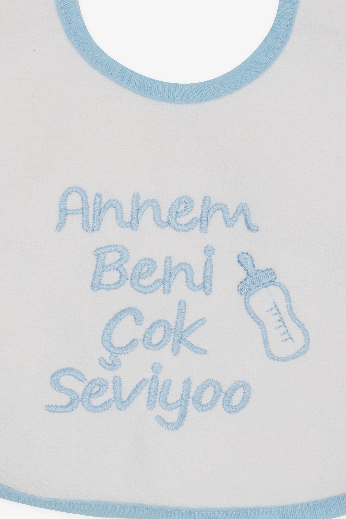 MY BELLA Bebek Mama Önlüğü Nakışlı Yazı Baskılı Beyaz