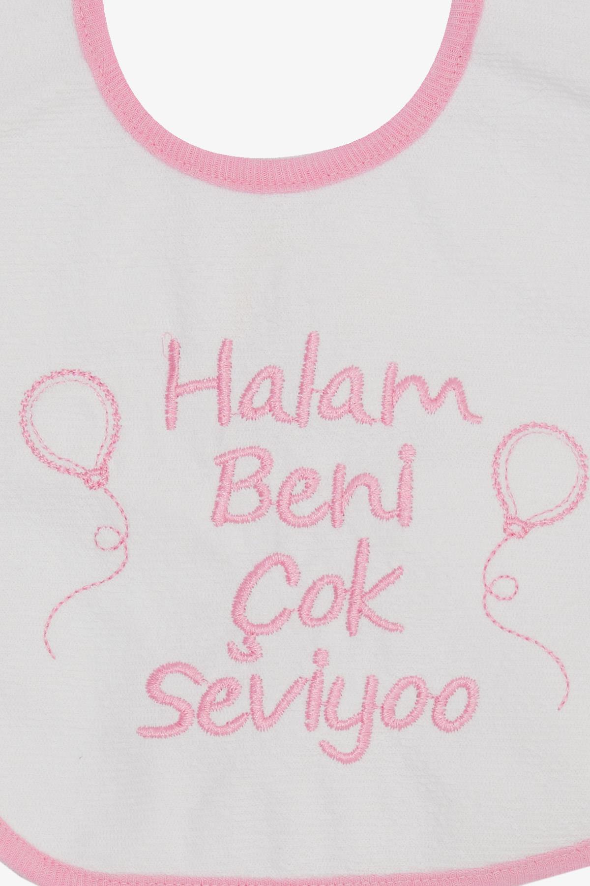 MY BELLA Bebek Mama Önlüğü Nakışlı Yazı Balon Baskılı Beyaz
