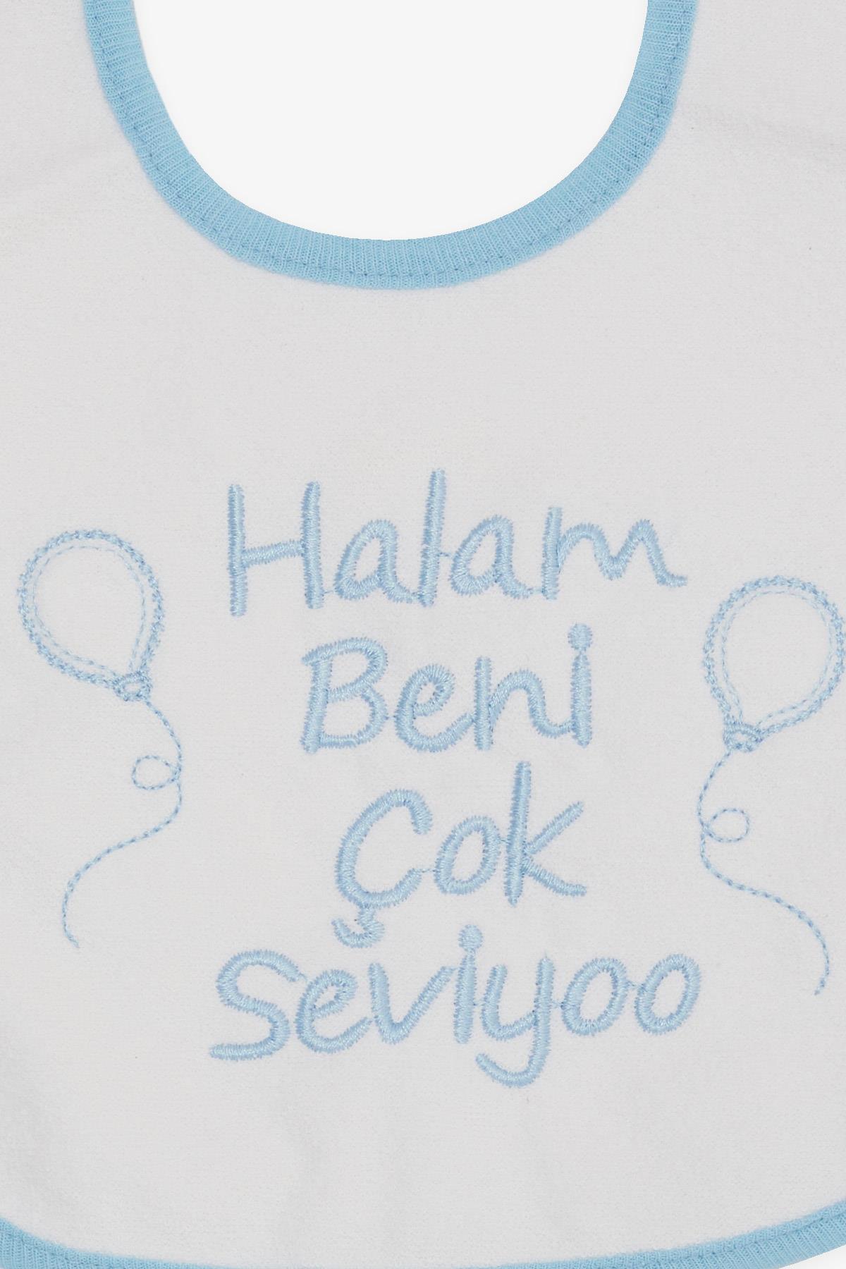 MY BELLA Bebek Mama Önlüğü Nakışlı Yazı Balon Baskılı Beyaz