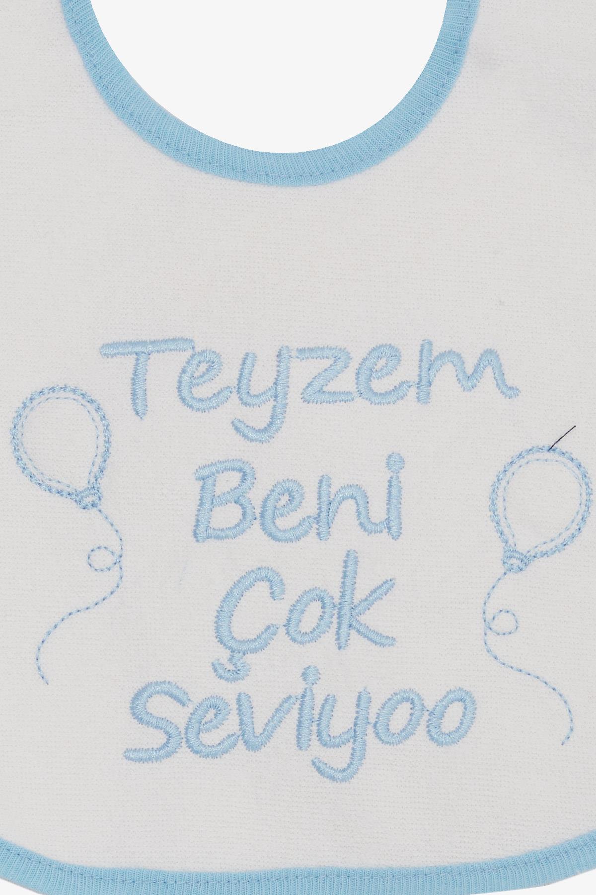 MY BELLA Bebek Mama Önlüğü Yazı Nakışlı Balon Baskılı Beyaz