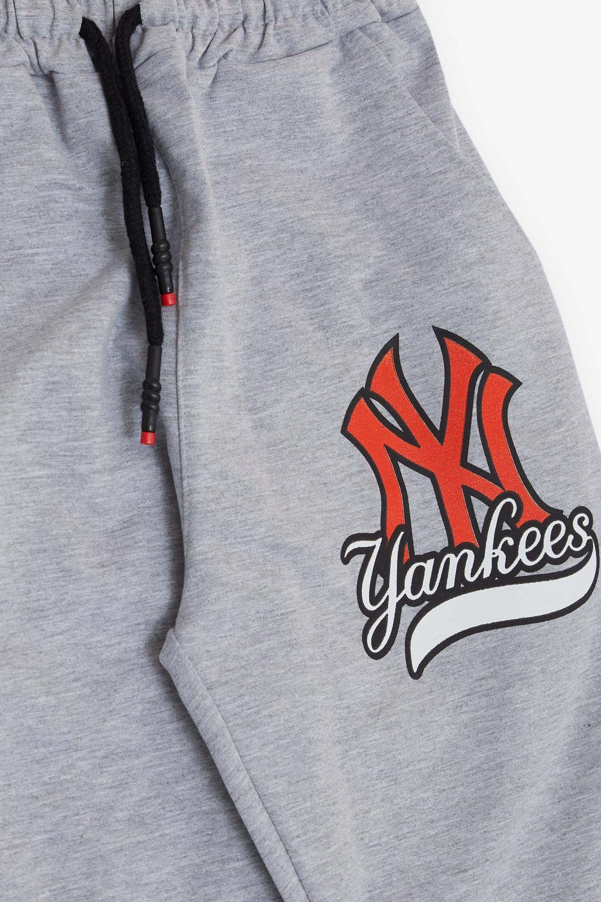 New Points Erkek Çocuk Alt New York Yankess Baskılı Bağcıklı Açık Gri Melanj (10-16 Yaş)