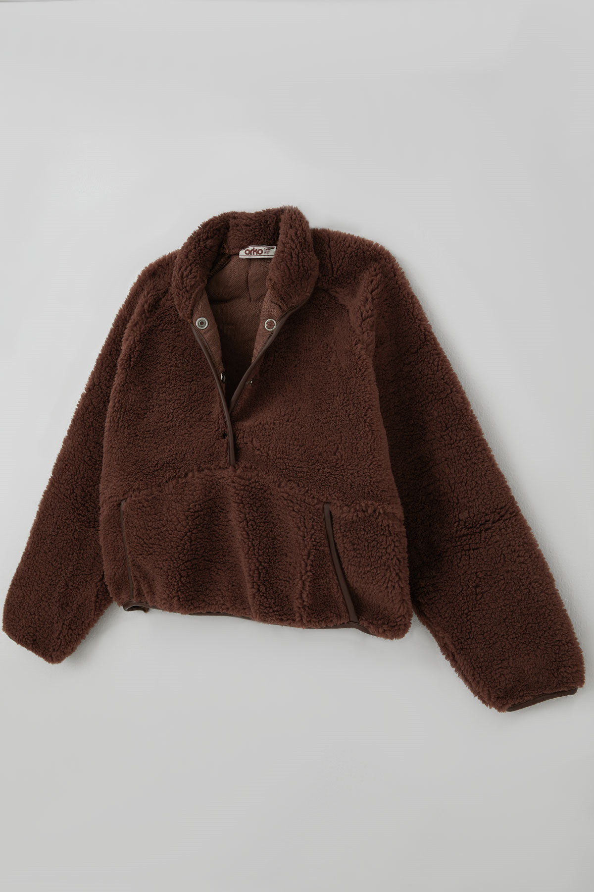 Orko Kız Çocuk Peluş Sweatshirt Önü Yarım Çıtçıt Pat Kanguru Cepli Kahverengi (10-16 Yaş)