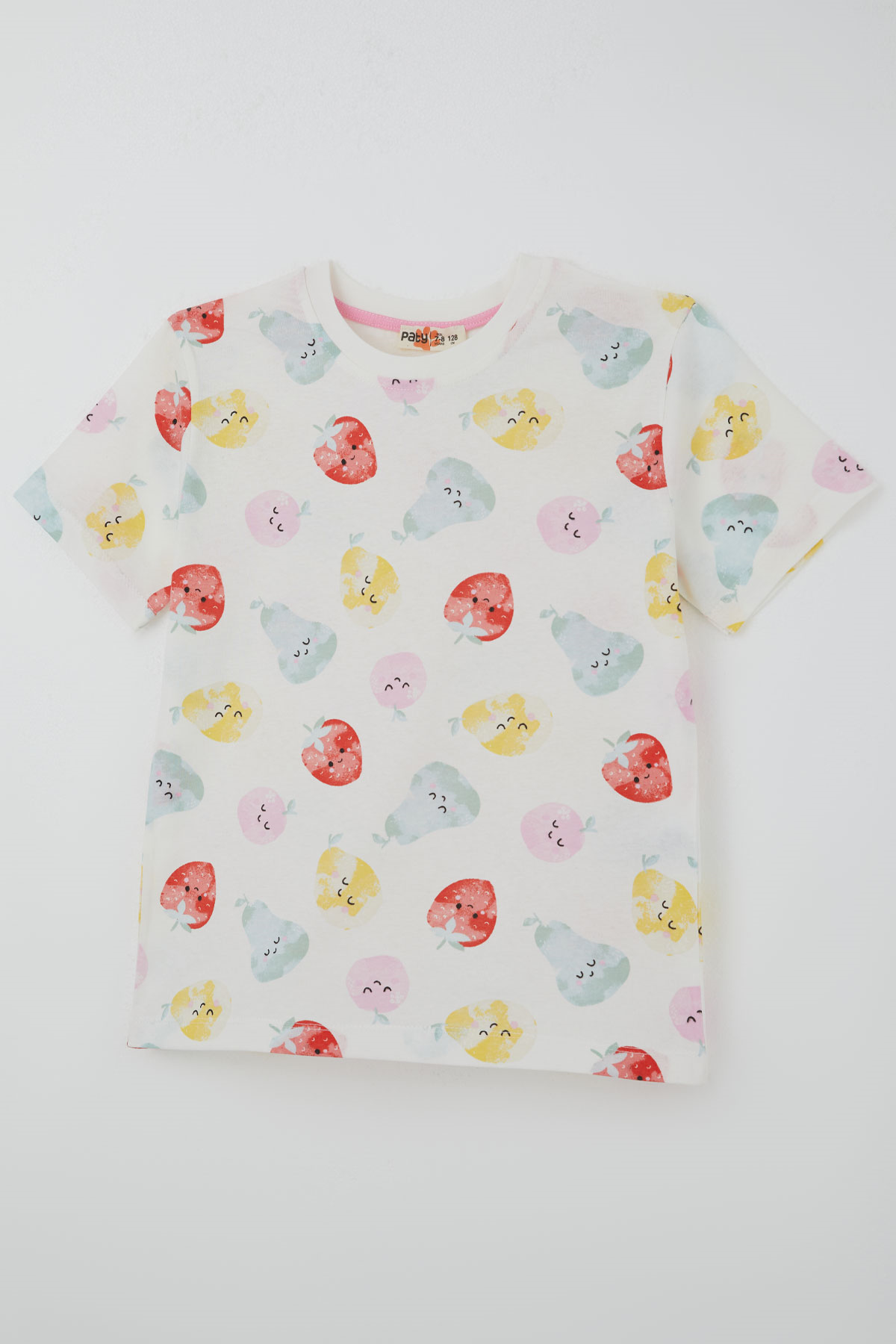 Paty Kıds Kız Çocuk Pijama Takımı Kısa Kollu Neşeli Meyveler Beyaz (8-12 Yaş)