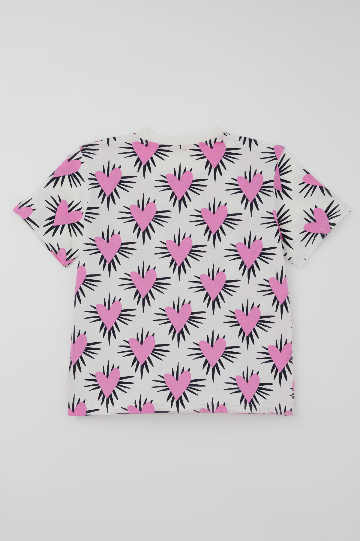 Paty Kıds Kız Çocuk Pijama Takımı Kısa Kollu Kalp Desenli Ekru (8-12 Yaş)