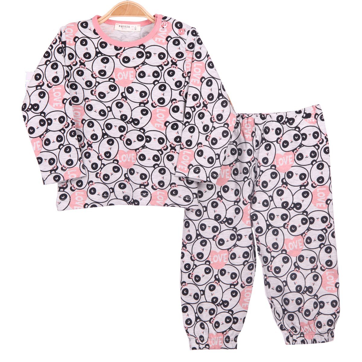Kız Çocuk Panda Desenli Pijama Takımı Breeze Gri-Pembe