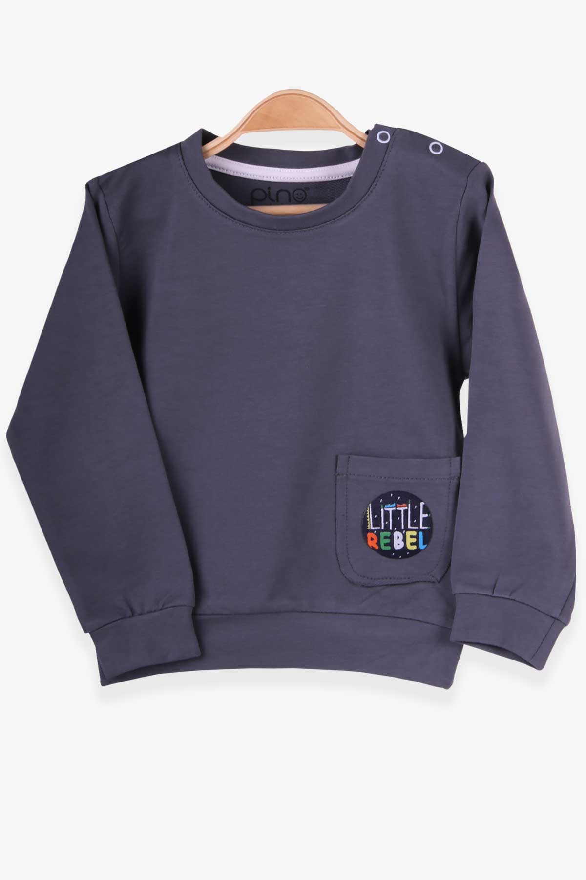 Pino Erkek Bebek Sweatshirt Arma Baskılı Füme (4 Ay-1.5 Yaş)