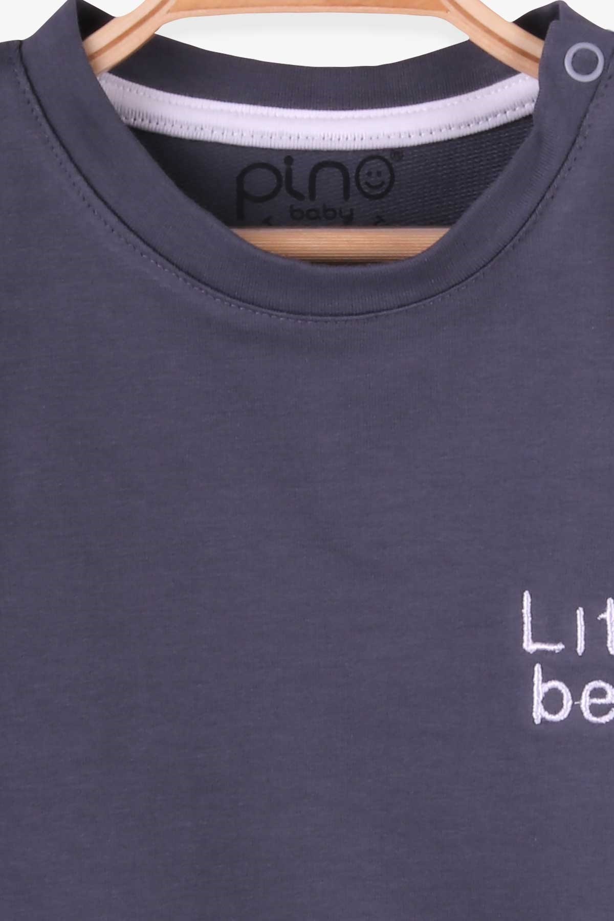 Pino Erkek Bebek Sweatshirt Ayıcık Nakışlı Füme (4 Ay-1.5 Yaş)