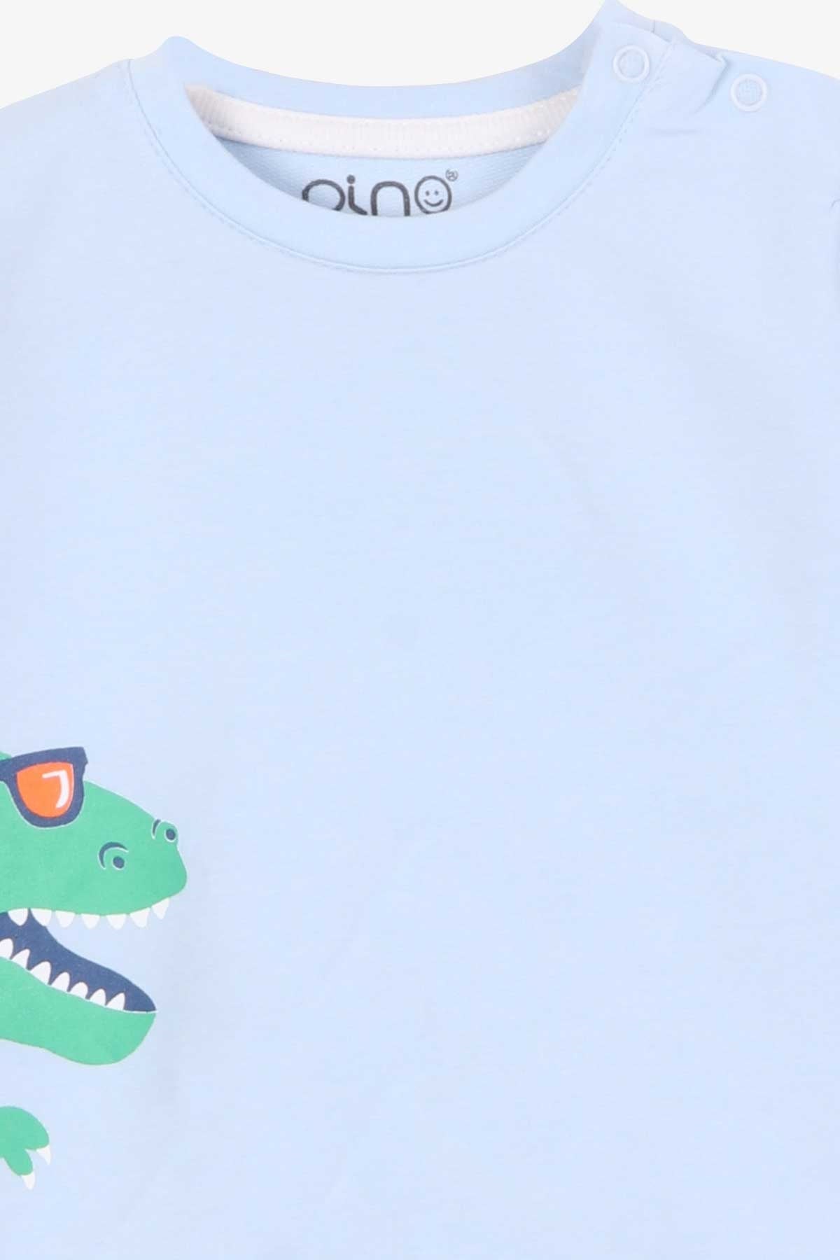 Pino Erkek Bebek Sweatshirt Dinozor Baskılı Açık Mavi (4 Ay-1.5 Yaş)