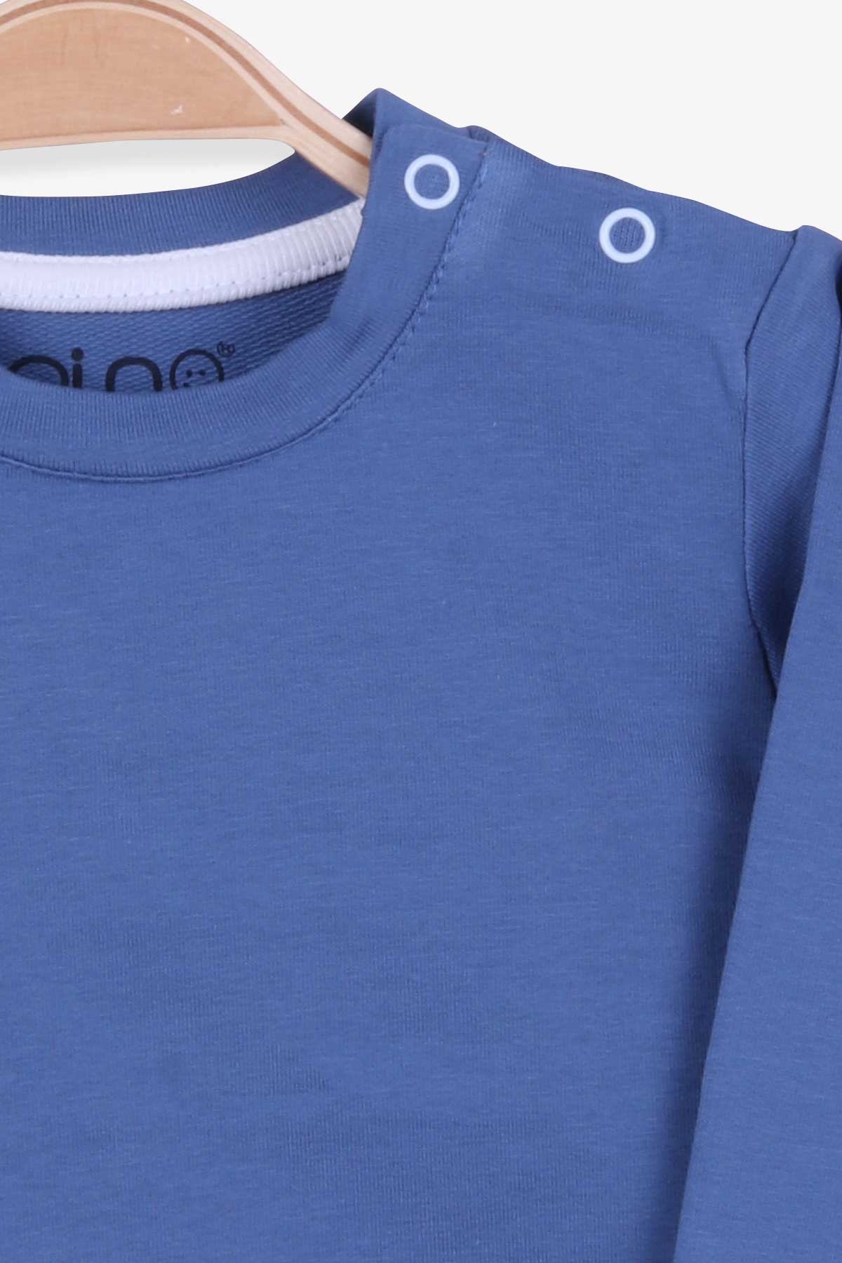 Pino Erkek Bebek Sweatshirt Dinozor Baskılı İndigo (4 Ay-1.5 Yaş)