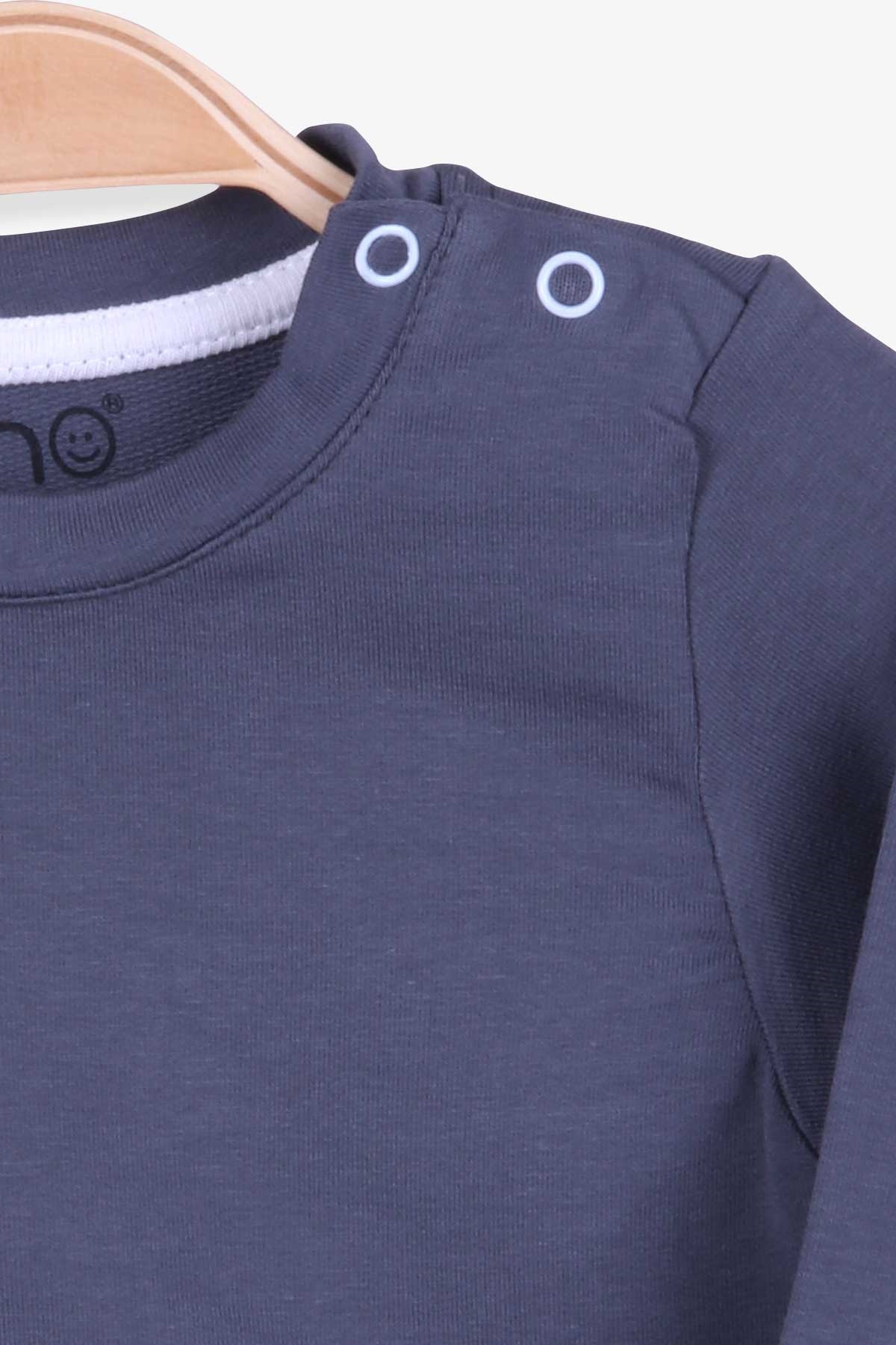 Pino Erkek Bebek Sweatshirt Dinozor Baskılı Füme (4 Ay-1.5 Yaş)