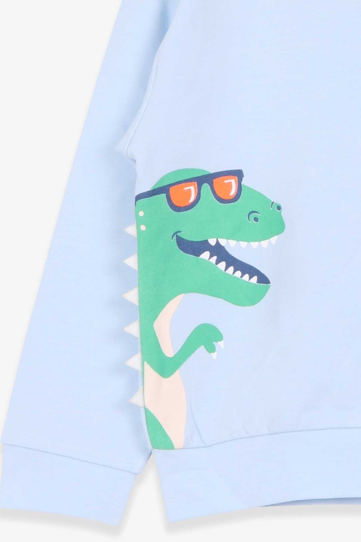 Pino Erkek Bebek Sweatshirt Dinozor Baskılı Açık Mavi (4 Ay-1.5 Yaş)