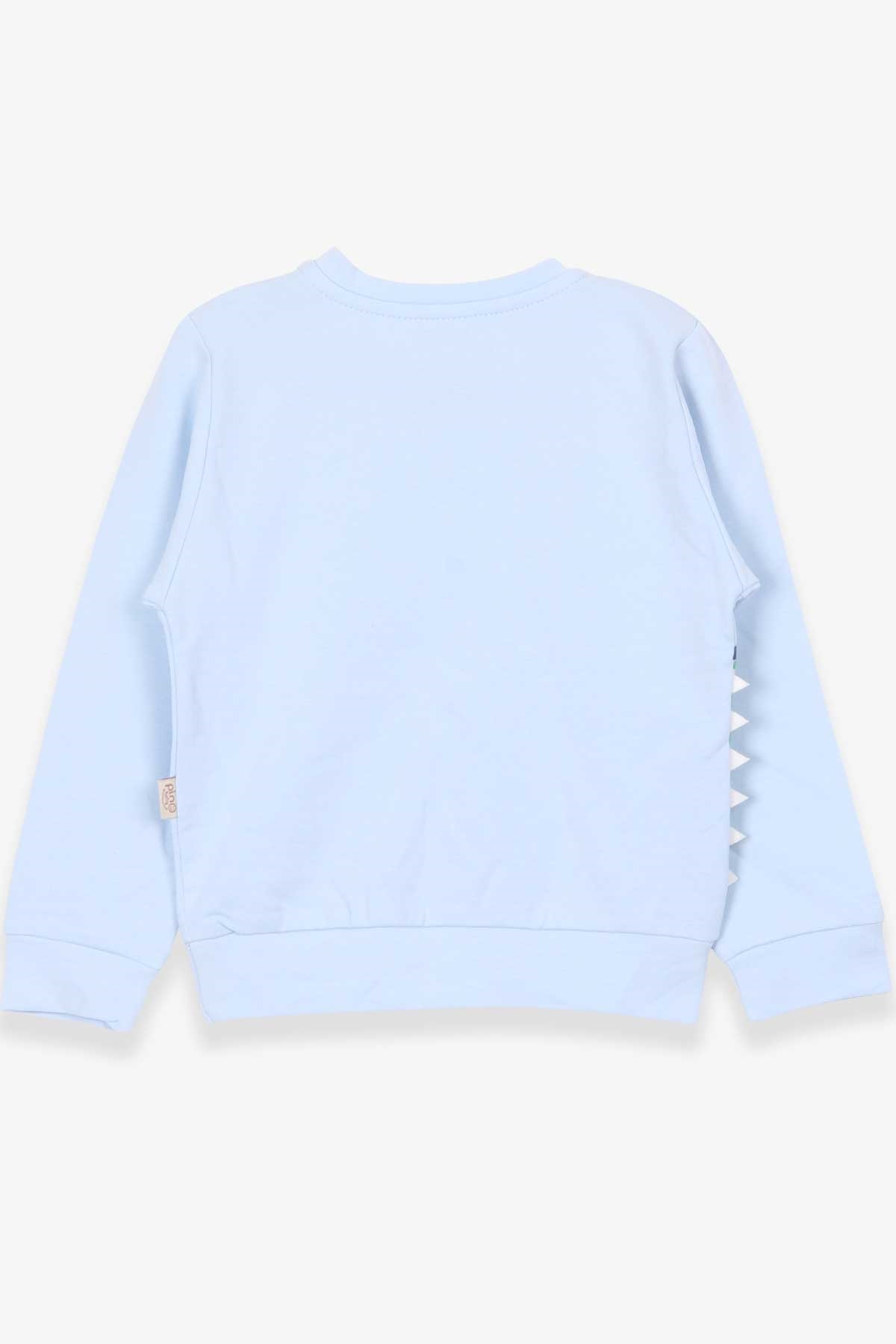Pino Erkek Bebek Sweatshirt Dinozor Baskılı Açık Mavi (4 Ay-1.5 Yaş)