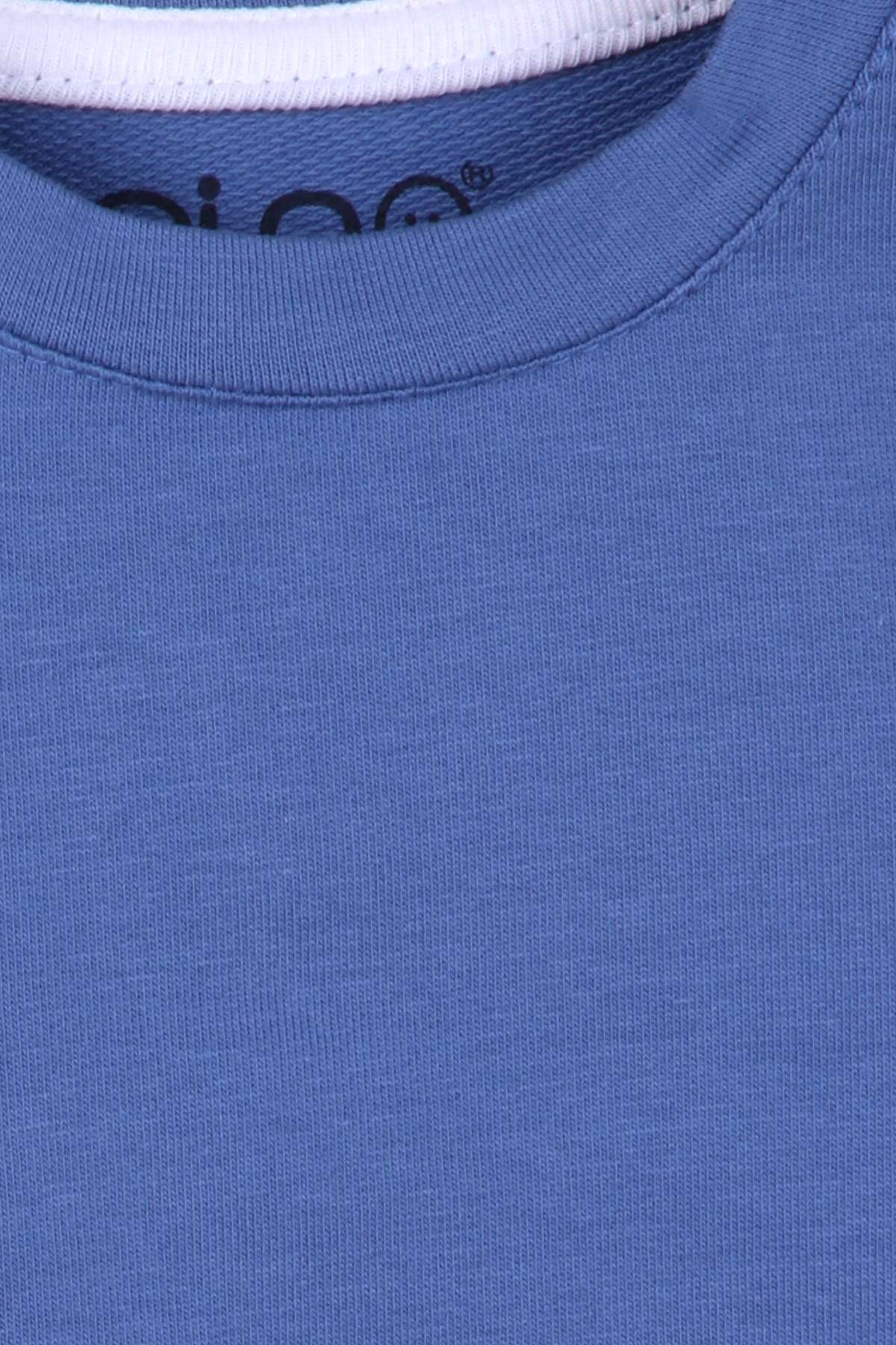 Pino Erkek Bebek Sweatshirt Dinozor Baskılı İndigo (4 Ay-1.5 Yaş)