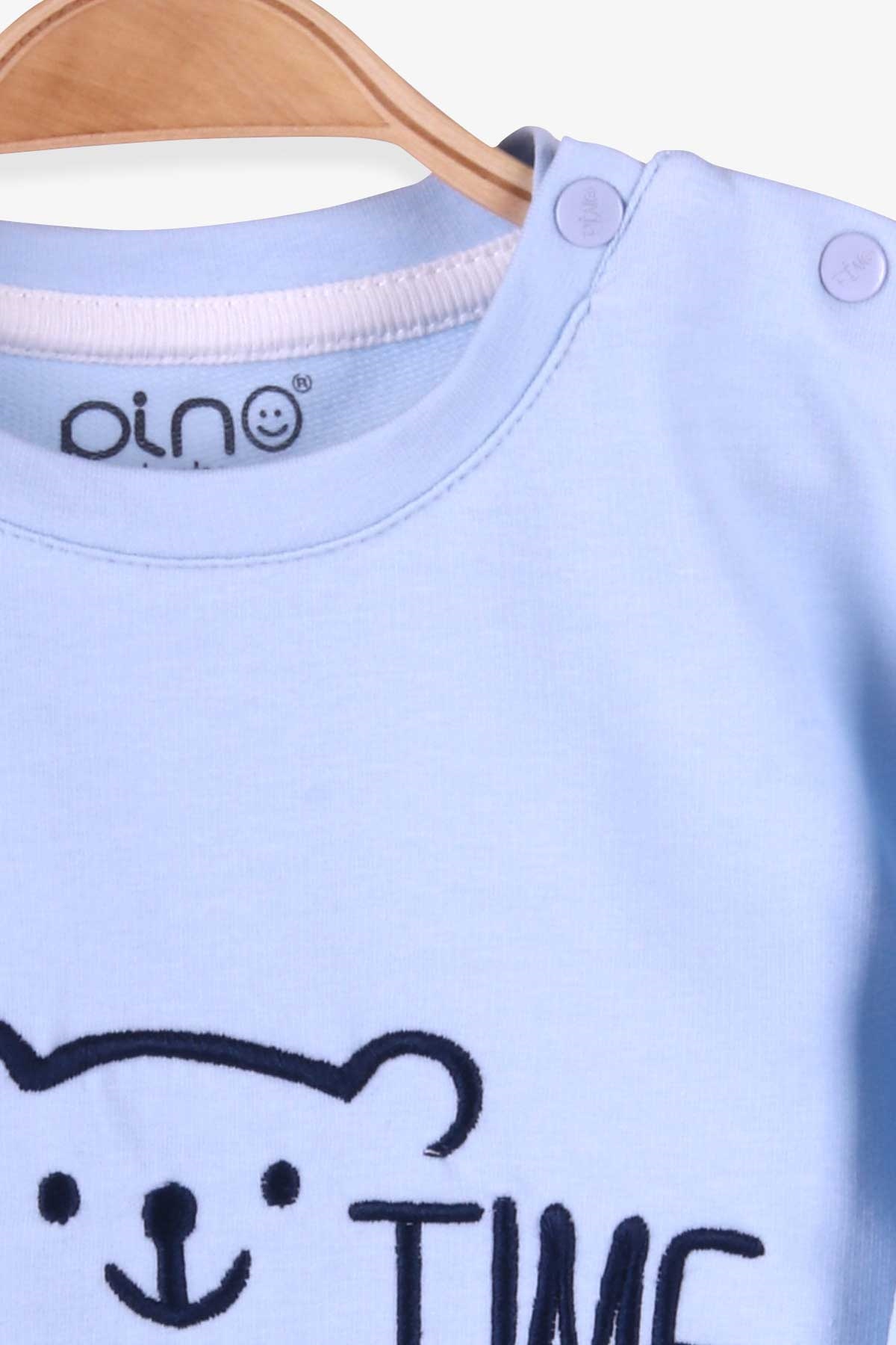 Pino Erkek Çocuk Sweatshirt Ayıcık Nakışlı Açık Mavi (2-5 Yaş)