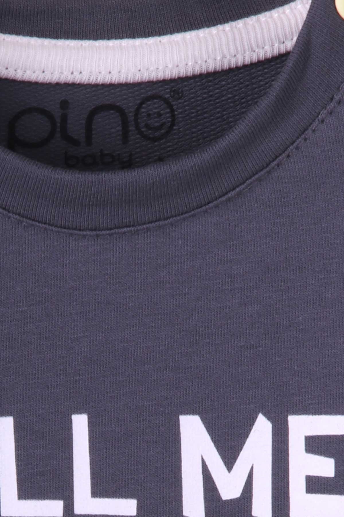 Pino Erkek Çocuk Sweatshirt Yazı Baskılı Füme (2-5 Yaş)
