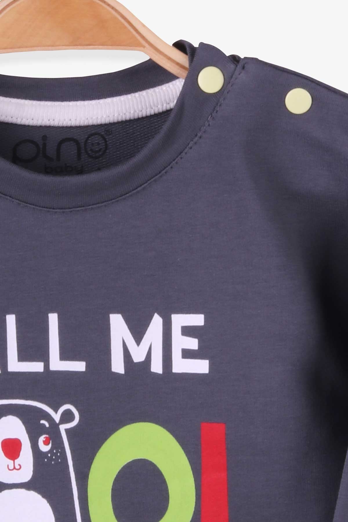 Pino Erkek Çocuk Sweatshirt Yazı Baskılı Füme (2-5 Yaş)