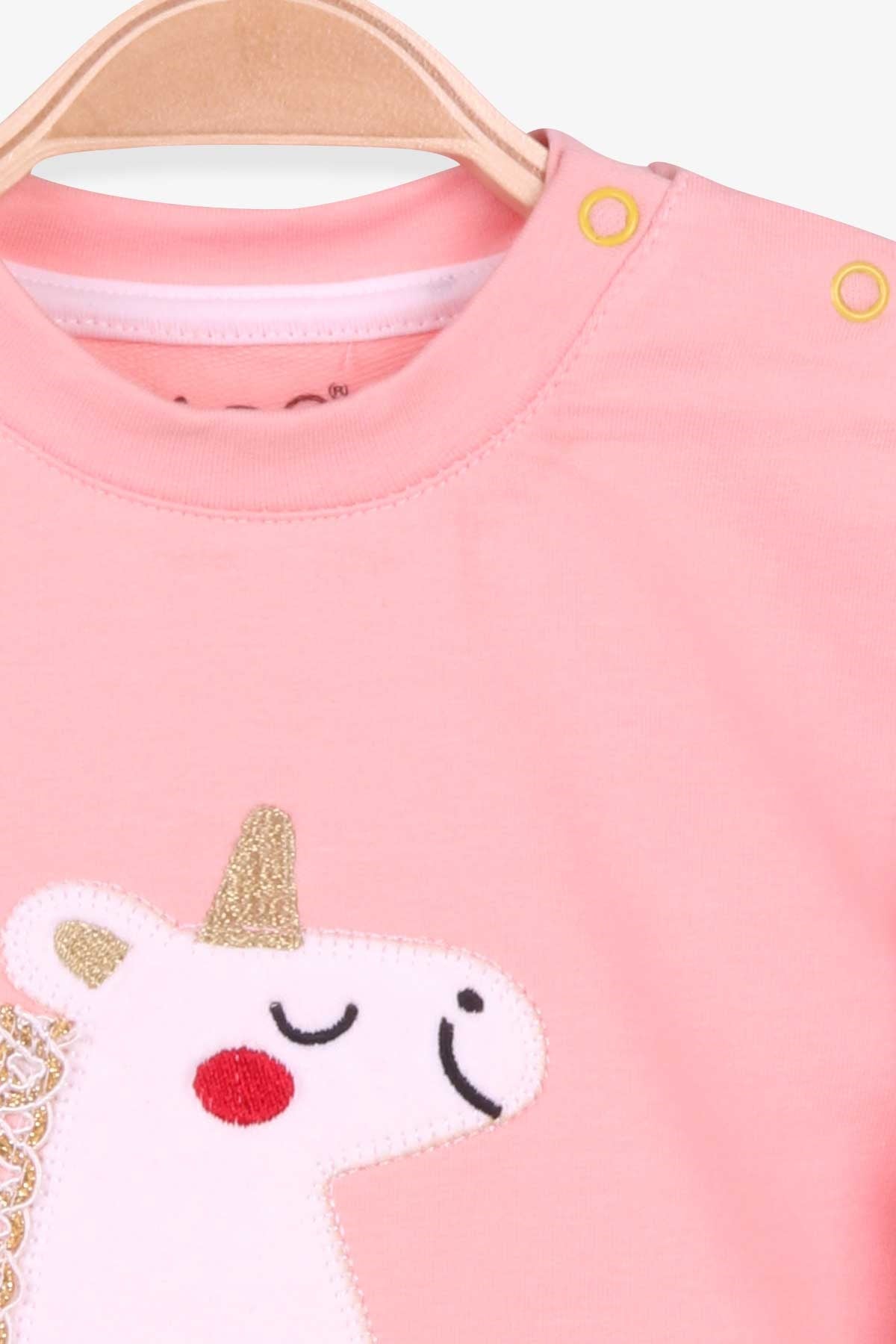 Pino Kız Bebek Sweatshirt Simli Nakışlı Unicorn Somon (4 Ay-1.5 Yaş)