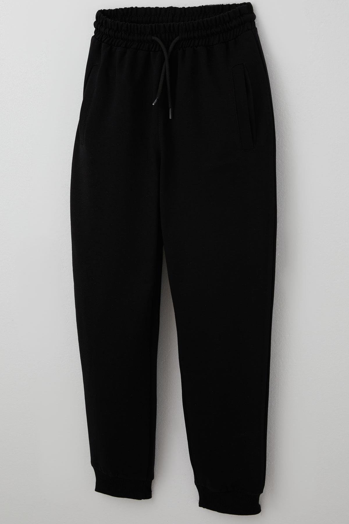 Poyraz Kids Erkek Çocuk Eşofman Altı Bağcıklı Cepli Beli Lastikli Siyah (9-12 Yaş)