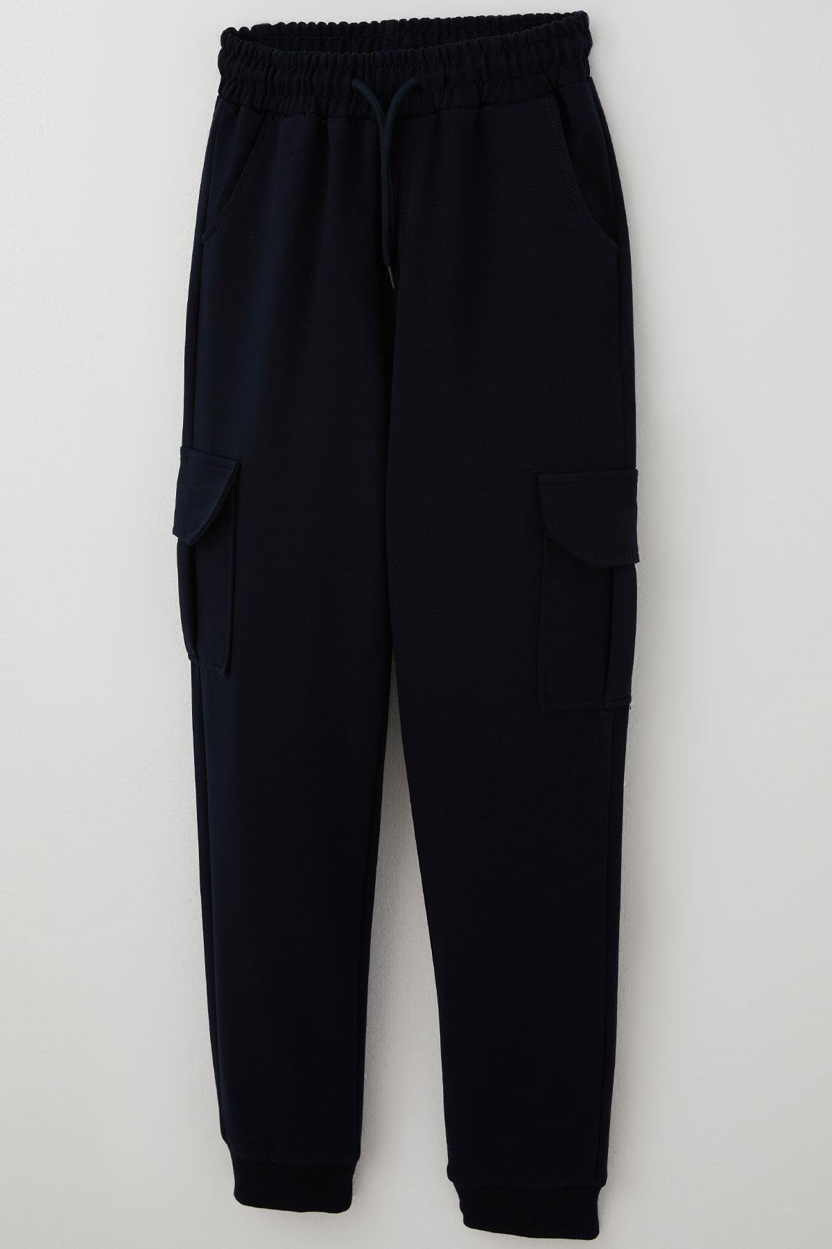 Poyraz Kids Erkek Çocuk Eşofman Altı Komando Cepli Bağcıklı Beli Lastikli Lacivert (9-12 Yaş)