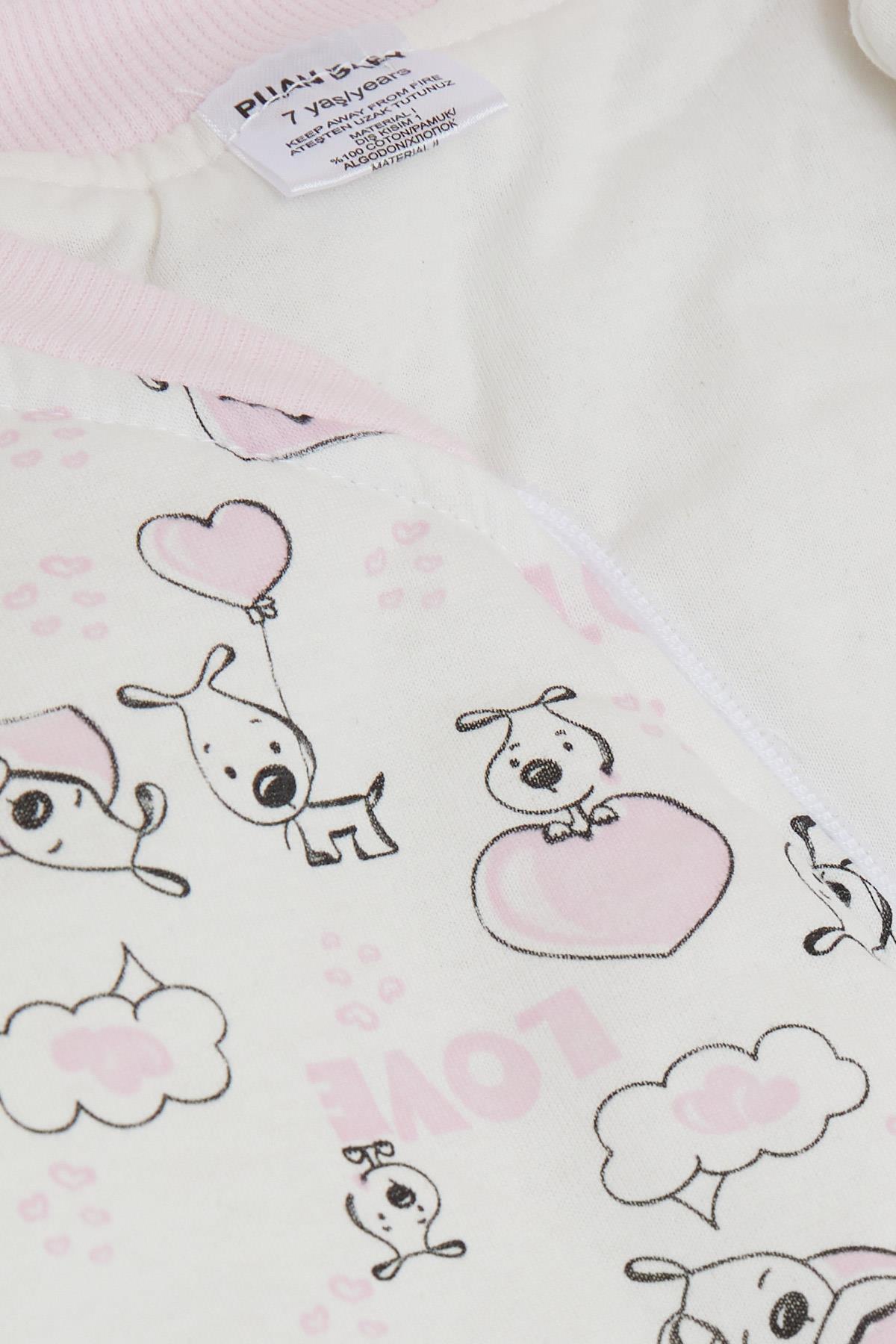 PUAN BABY Kız Çocuk Uyku Tulumu Sevgi Temalı Sevimli Köpekcik Desenli Beyaz (5-7 Yaş)