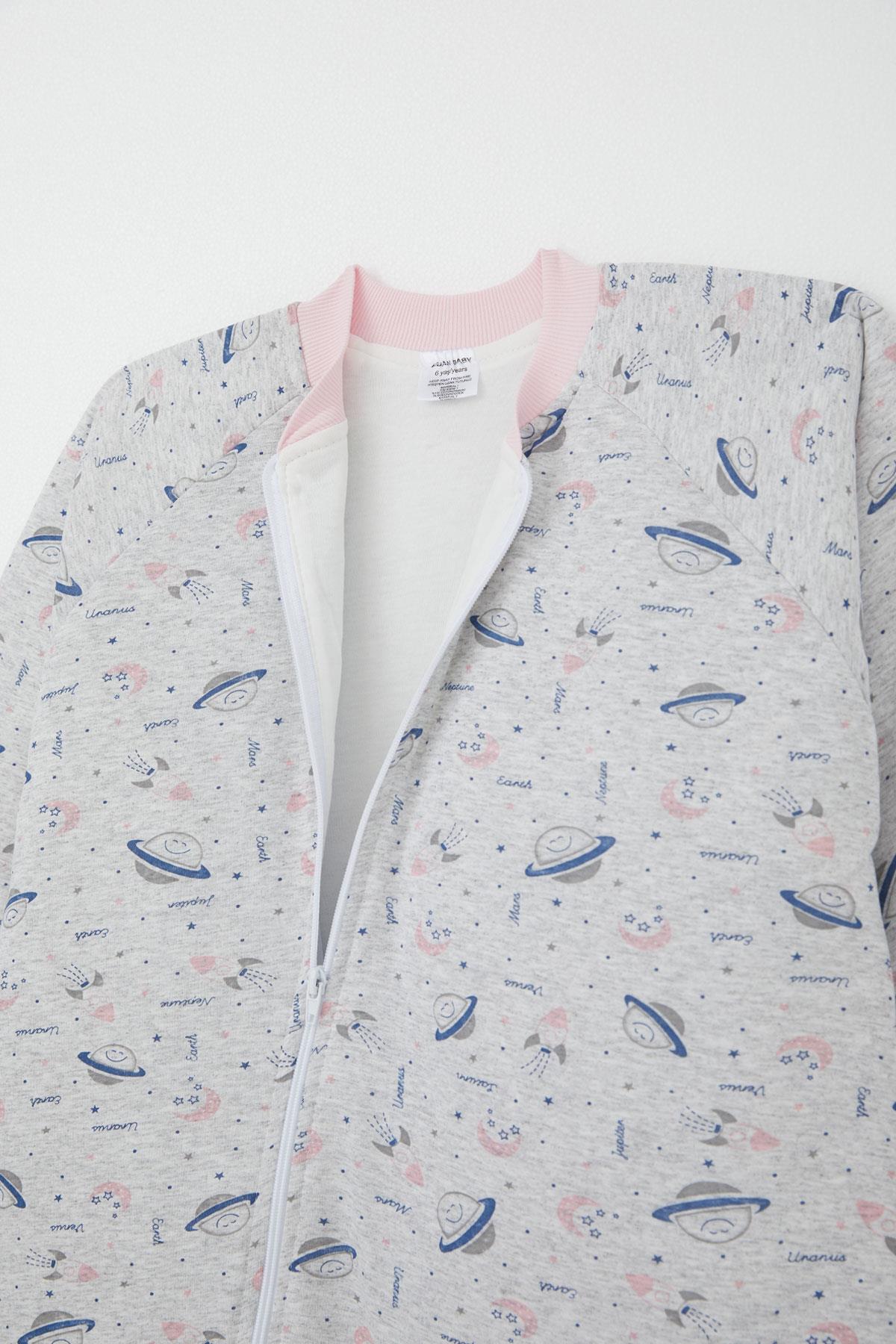 Puan Baby Kız Çocuk Uyku Tulumu Uzay Temalı Gri Melanj (4-6 Yaş)