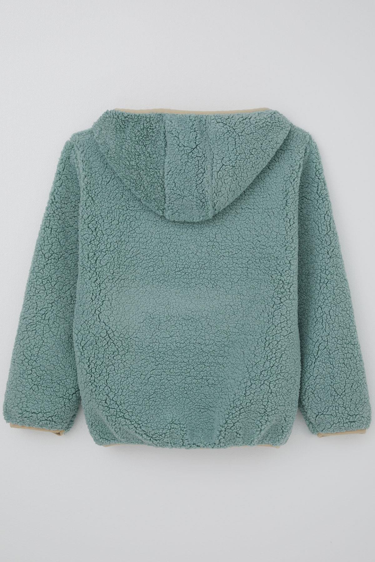 Reycan Erkek Çocuk Peluş Sweatshirt Kapüşonlu Kanguru Cepli Su Yeşili (5-8 Yaş)