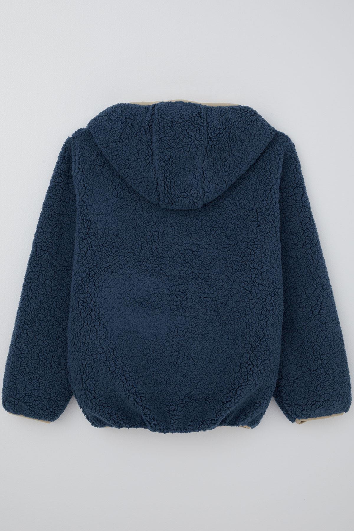 Reycan Erkek Çocuk Peluş Sweatshirt Kapüşonlu Kanguru Cepli İndigo (5-8 Yaş)