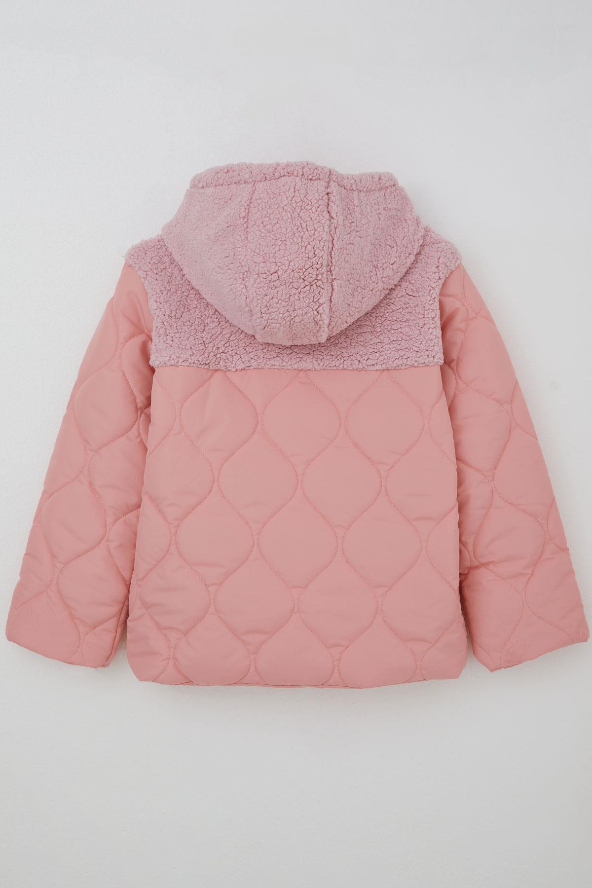 Reycan Kız Çocuk Kapitone Mont Fermuarlı Peluş Detaylı Somon (5-8 Yaş)