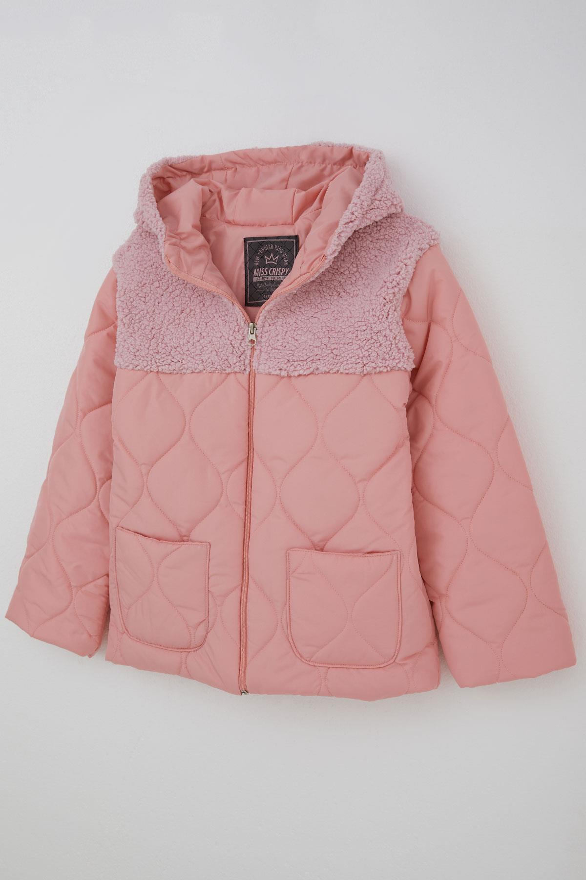 Reycan Kız Çocuk Kapitone Mont Fermuarlı Peluş Detaylı Somon (5-8 Yaş)