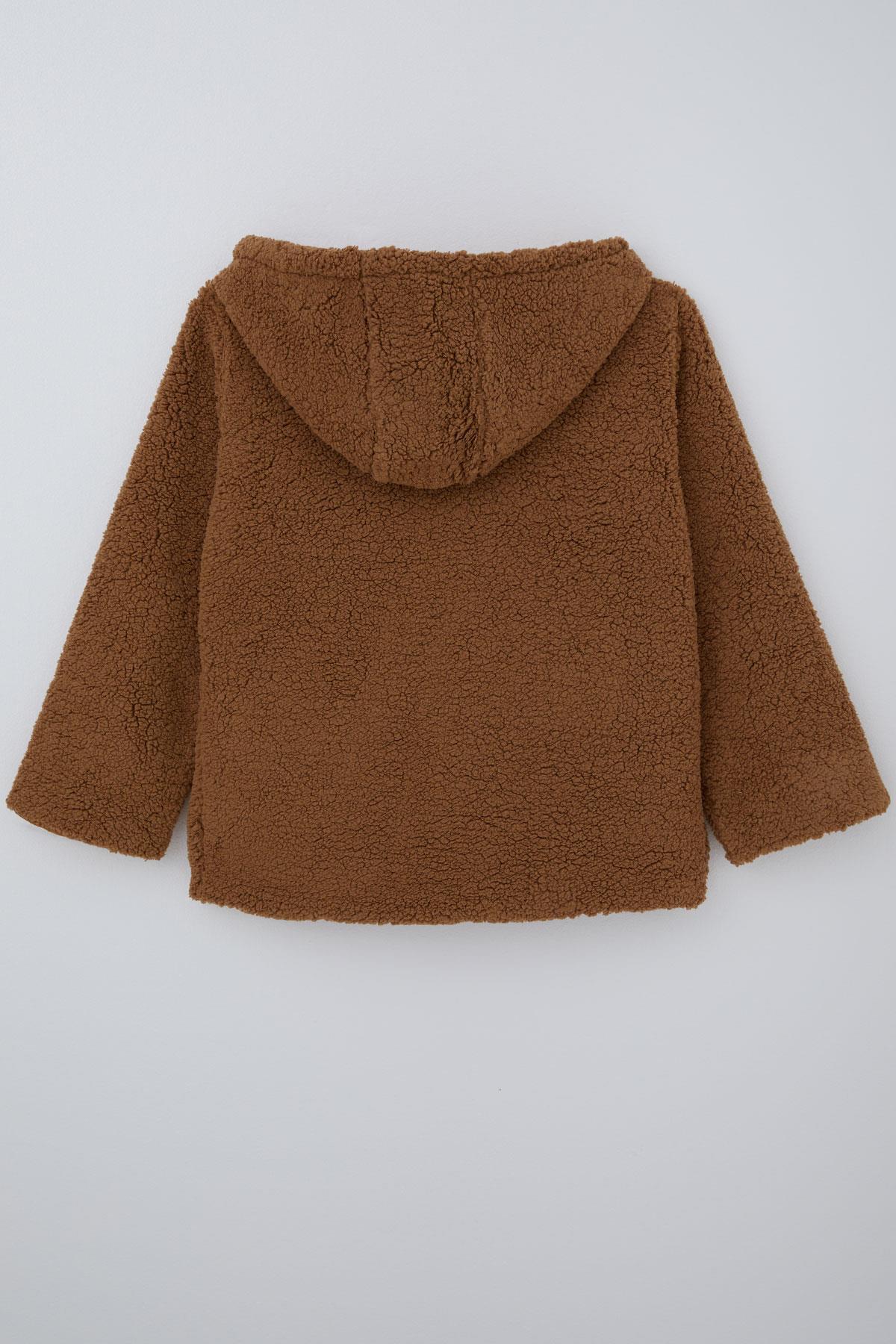 Reycan Kız Çocuk Peluş Mont Kapüşonlu Fermuarlı Kahverengi (5-8 Yaş)