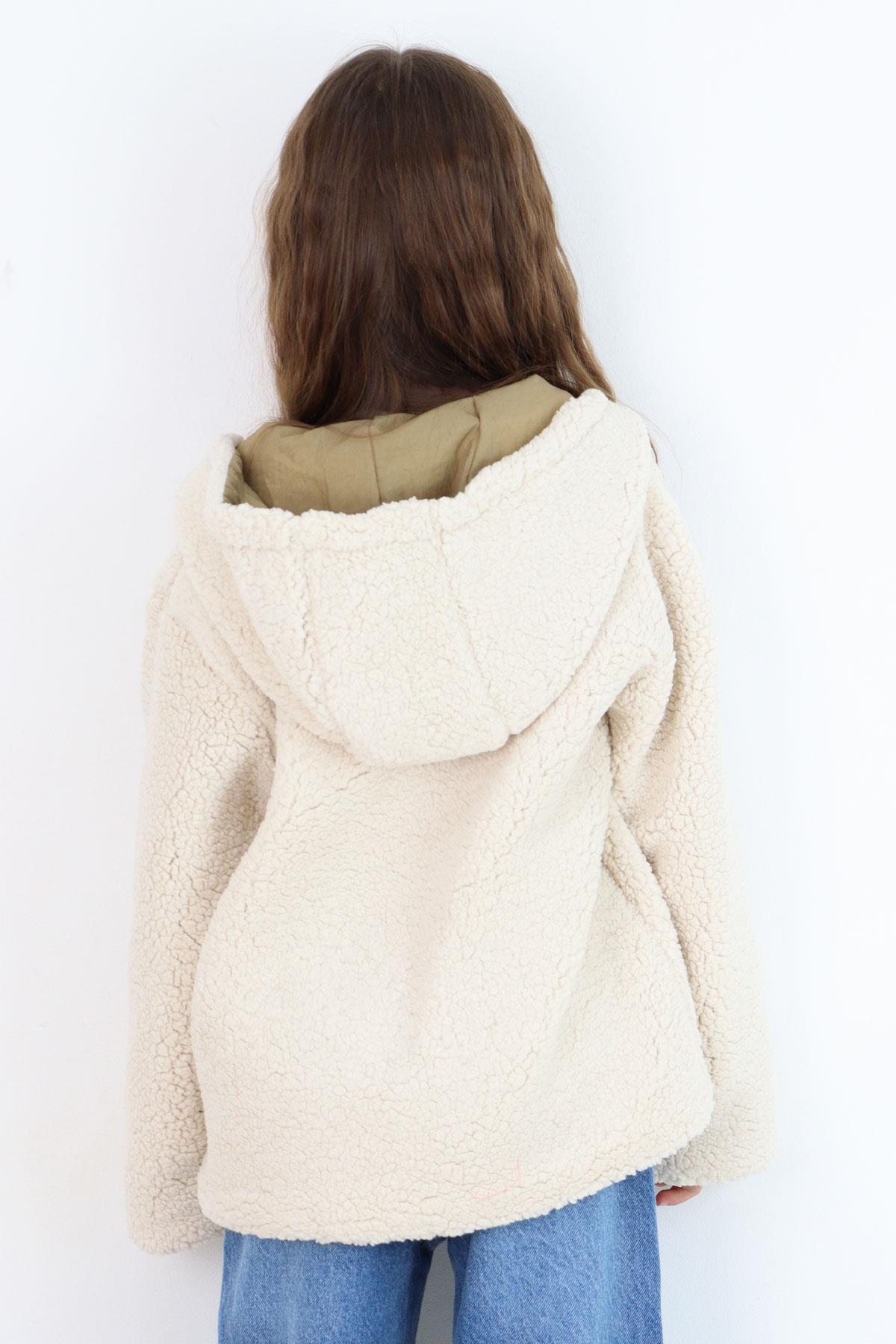 Reycan Kız Çocuk Peluş Mont Kapüşonlu Fermuarlı Taş (5-8 Yaş)