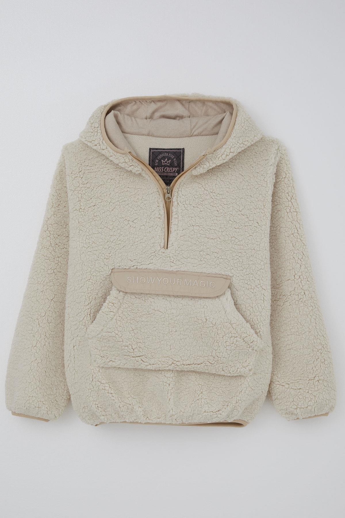 Reycan Kız Çocuk Peluş Sweatshirt Kapüşonlu Kanguru Cepli Taş (5-7 Yaş)