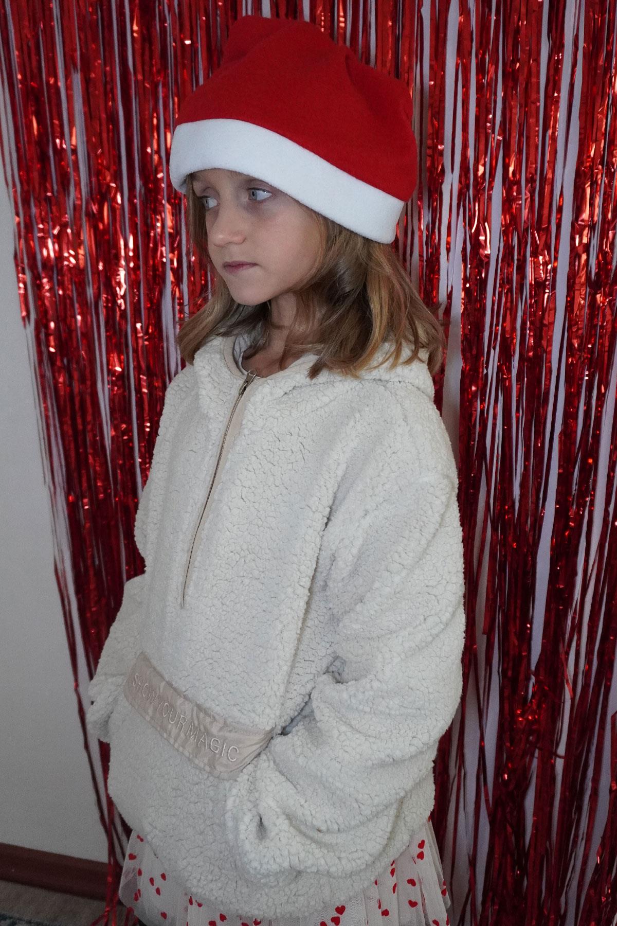 Reycan Kız Çocuk Peluş Sweatshirt Kapüşonlu Kanguru Cepli Taş (5-7 Yaş)