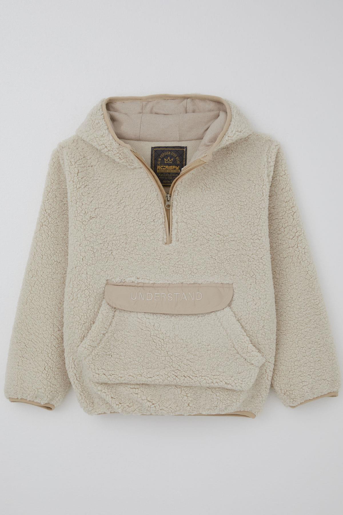 Reycan Kız Çocuk Peluş Sweatshirt Kapüşonlu Kanguru Cepli Taş (5-8 Yaş)