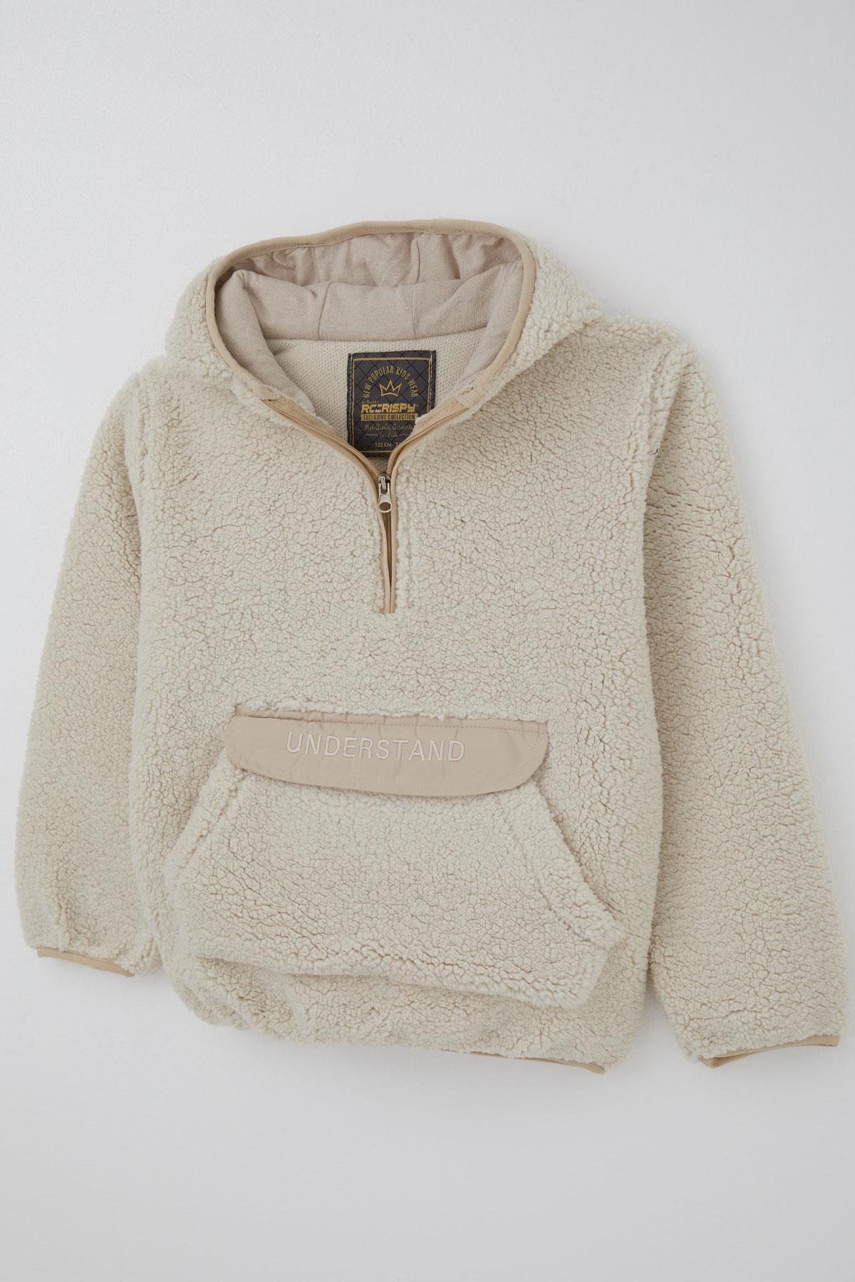 Reycan Kız Çocuk Peluş Sweatshirt Kapüşonlu Kanguru Cepli Taş (5-8 Yaş)