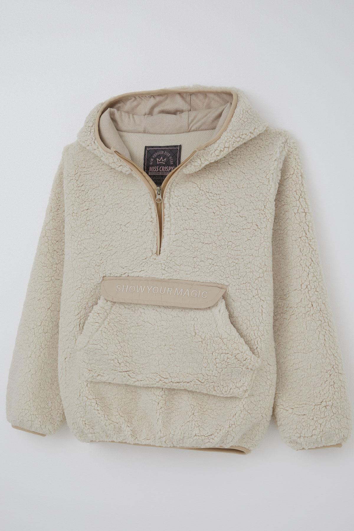 Reycan Kız Çocuk Peluş Sweatshirt Kapüşonlu Kanguru Cepli Taş (5-7 Yaş)