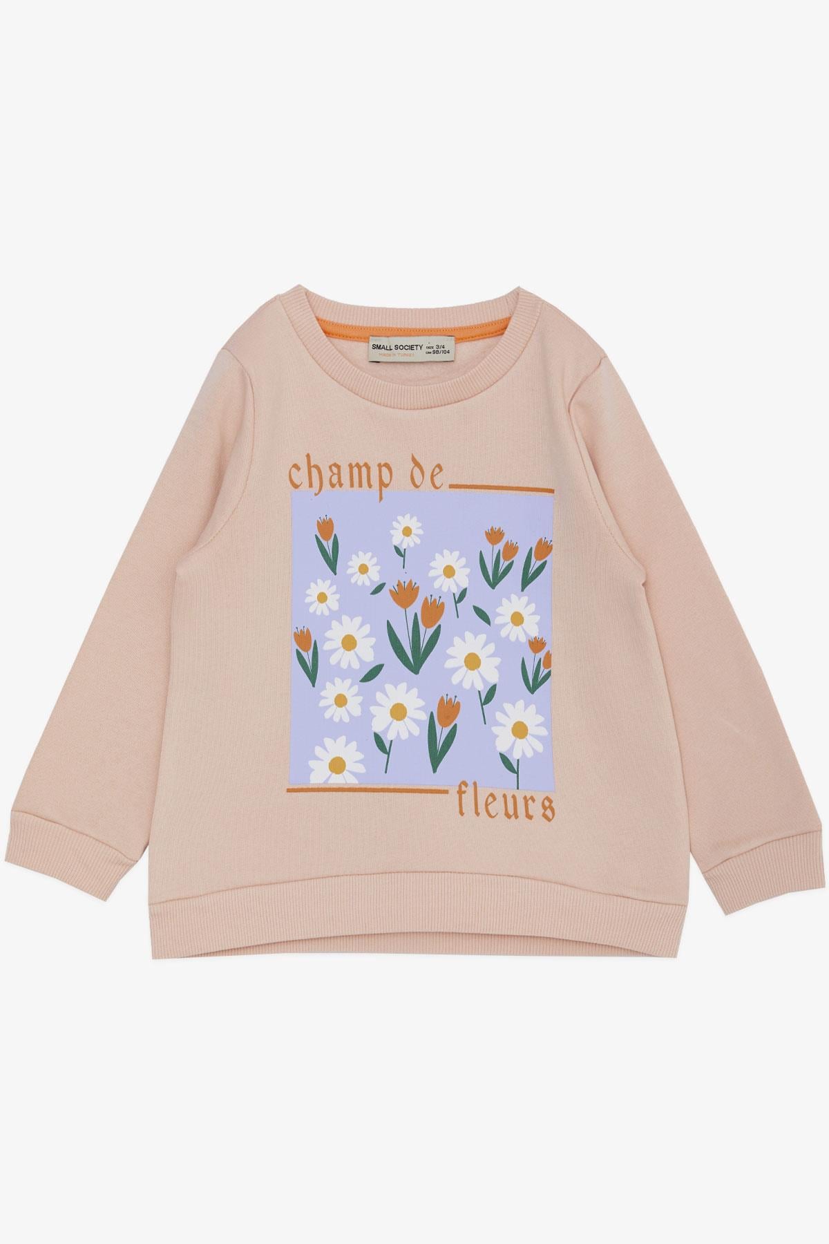 Small Society  Kız Çocuk Sweatshirt Papatya & Lale Çiçek Baskılı Pudra (2-10 Yaş)