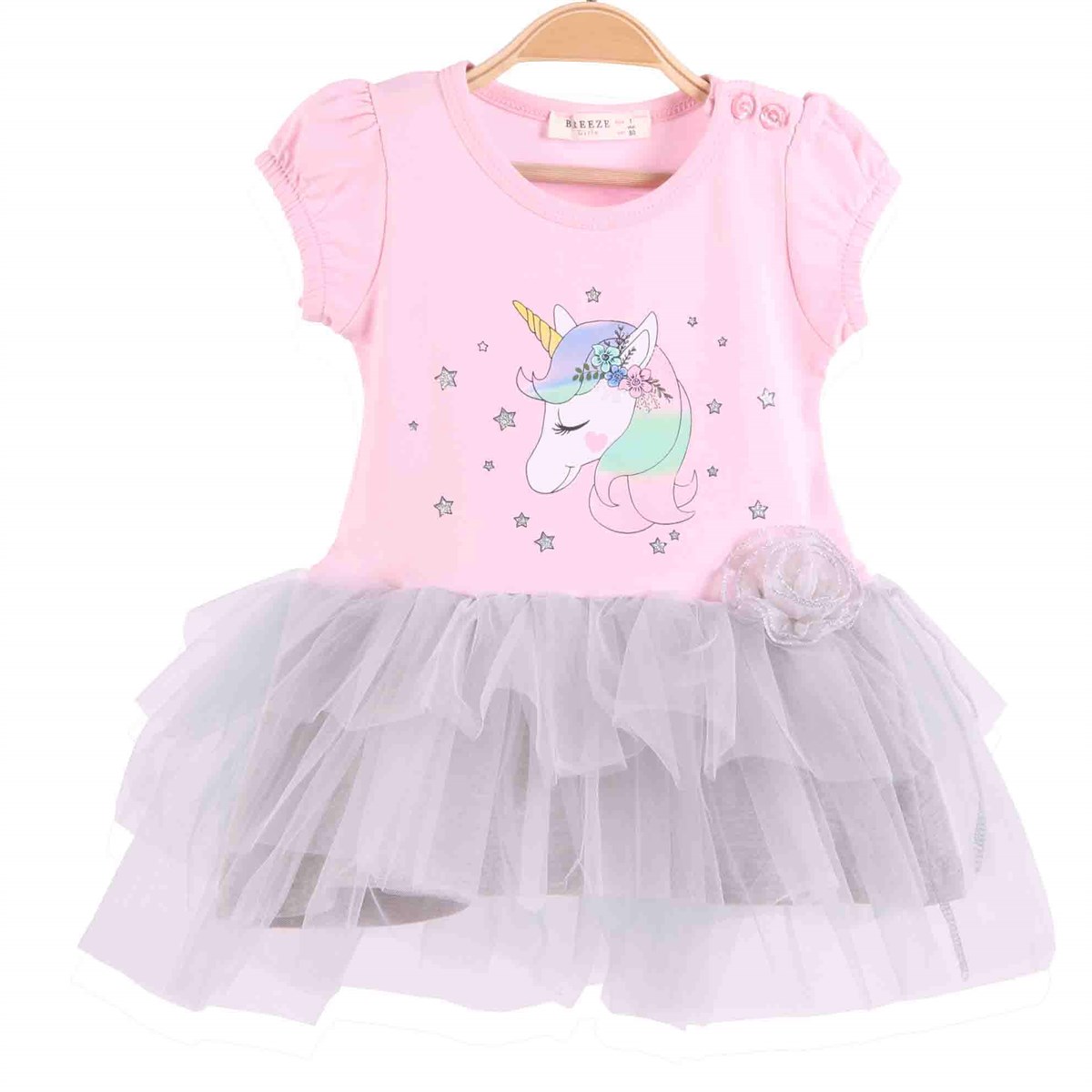 Kısa Kol Elbise ModelleriBREEZE12339-92Unicornlu Elbise