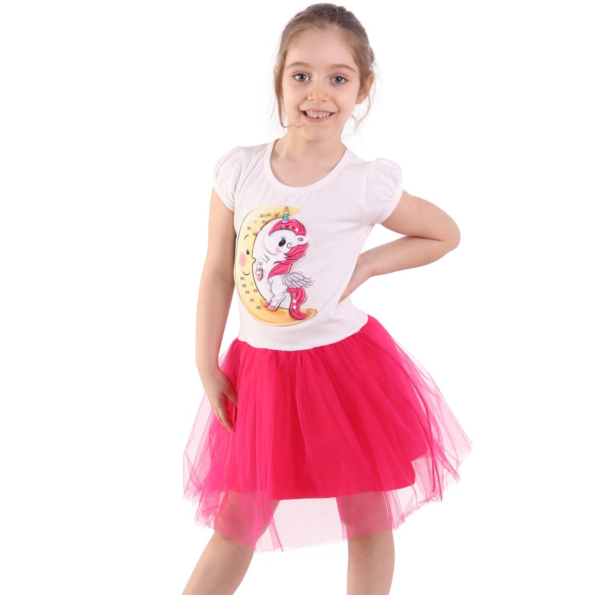 Kısa Kol Elbise ModelleriBREEZE12456-200Unicornlu Elbise