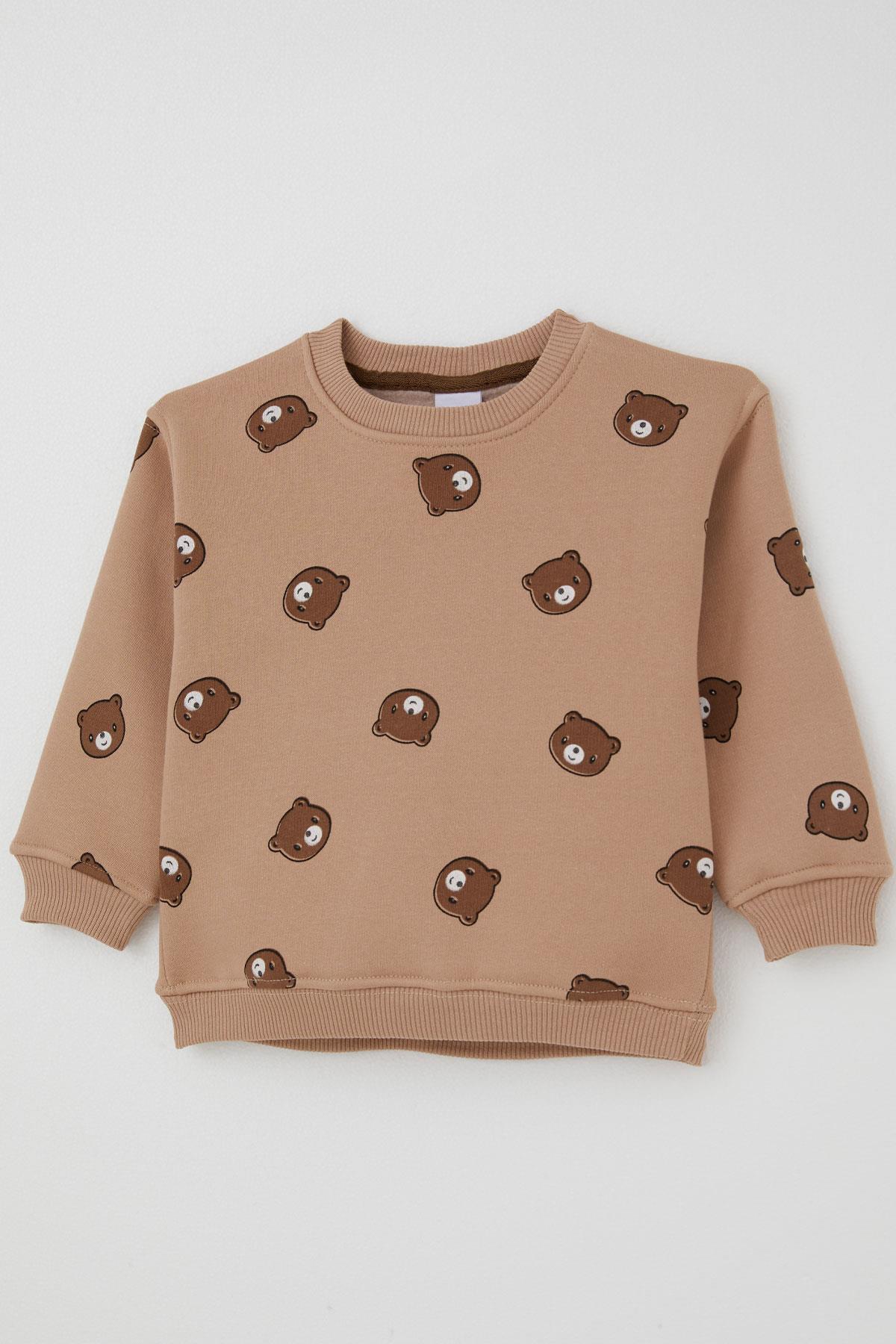 Valorya Kız Çocuk Eşofman Takımı Sevimli Ayıcıklar Desenli Kahverengi (2-5 Yaş)